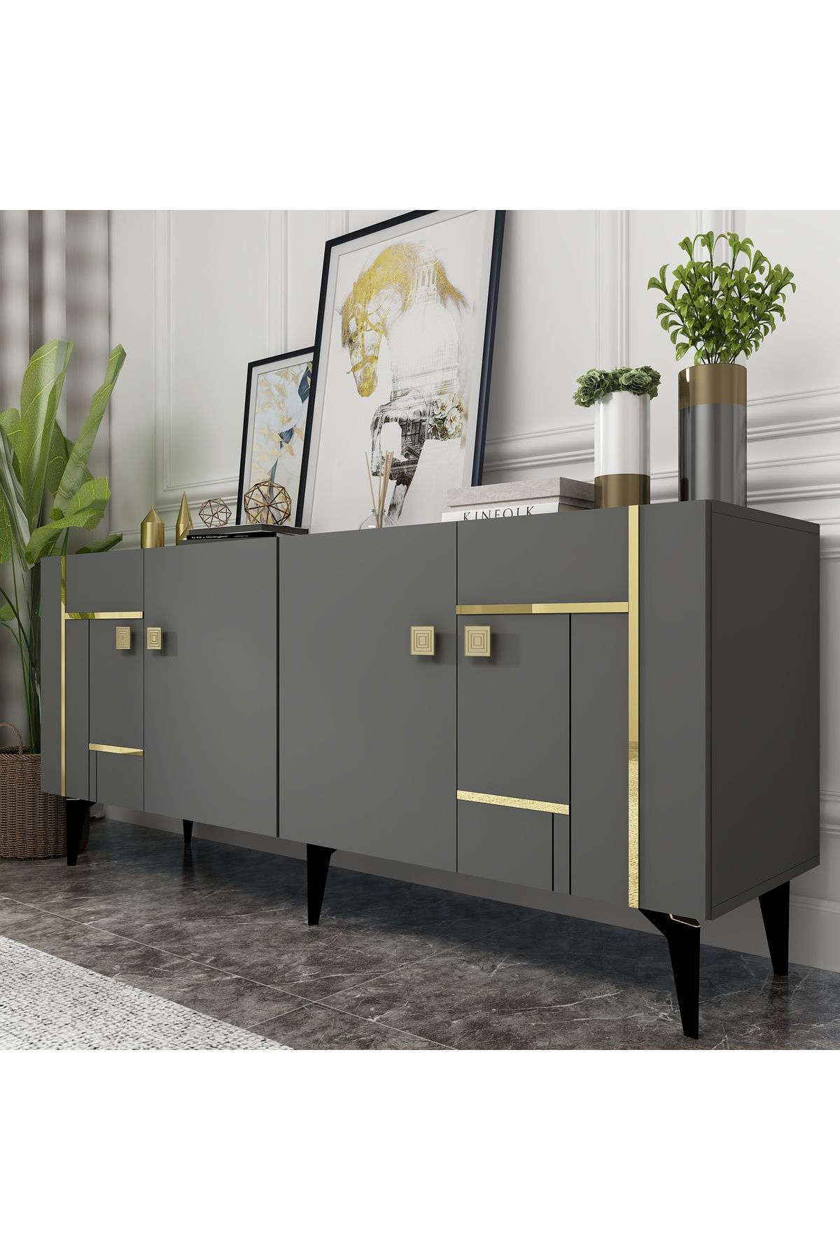 Cantek Dizayn Maddera Konsol Antrasit-Altin