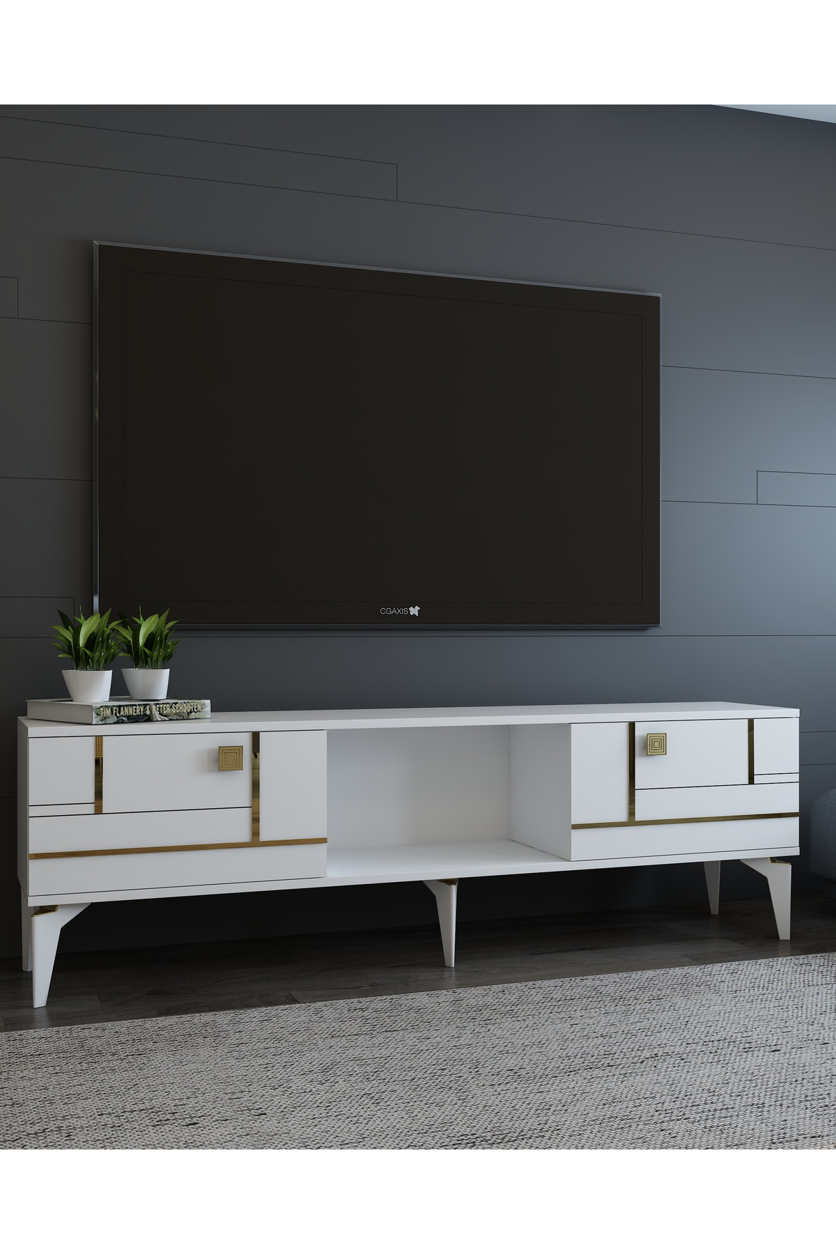 Cantek Dizayn Maderact Tv Sehpasi Beyaz-Altin