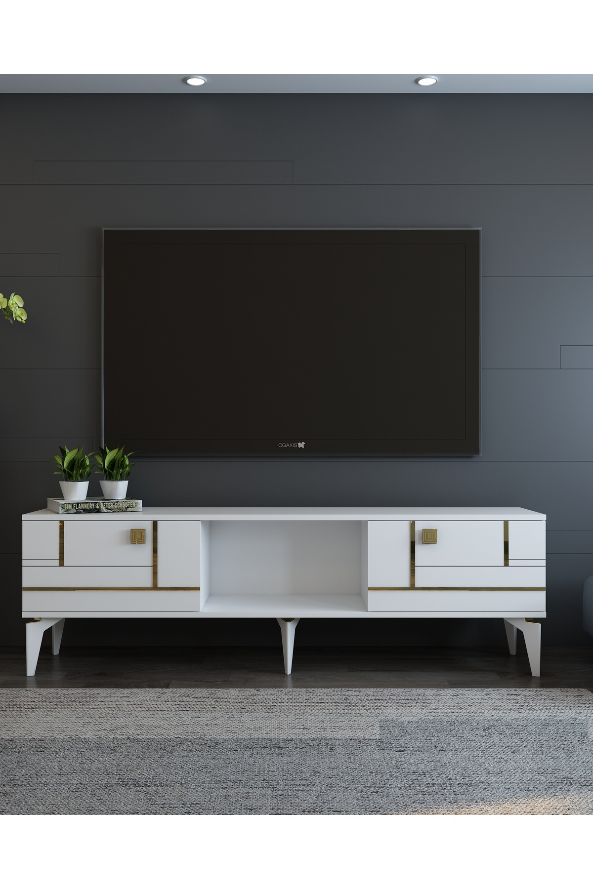 Cantek Dizayn Maderact Tv Sehpasi Beyaz-Altin