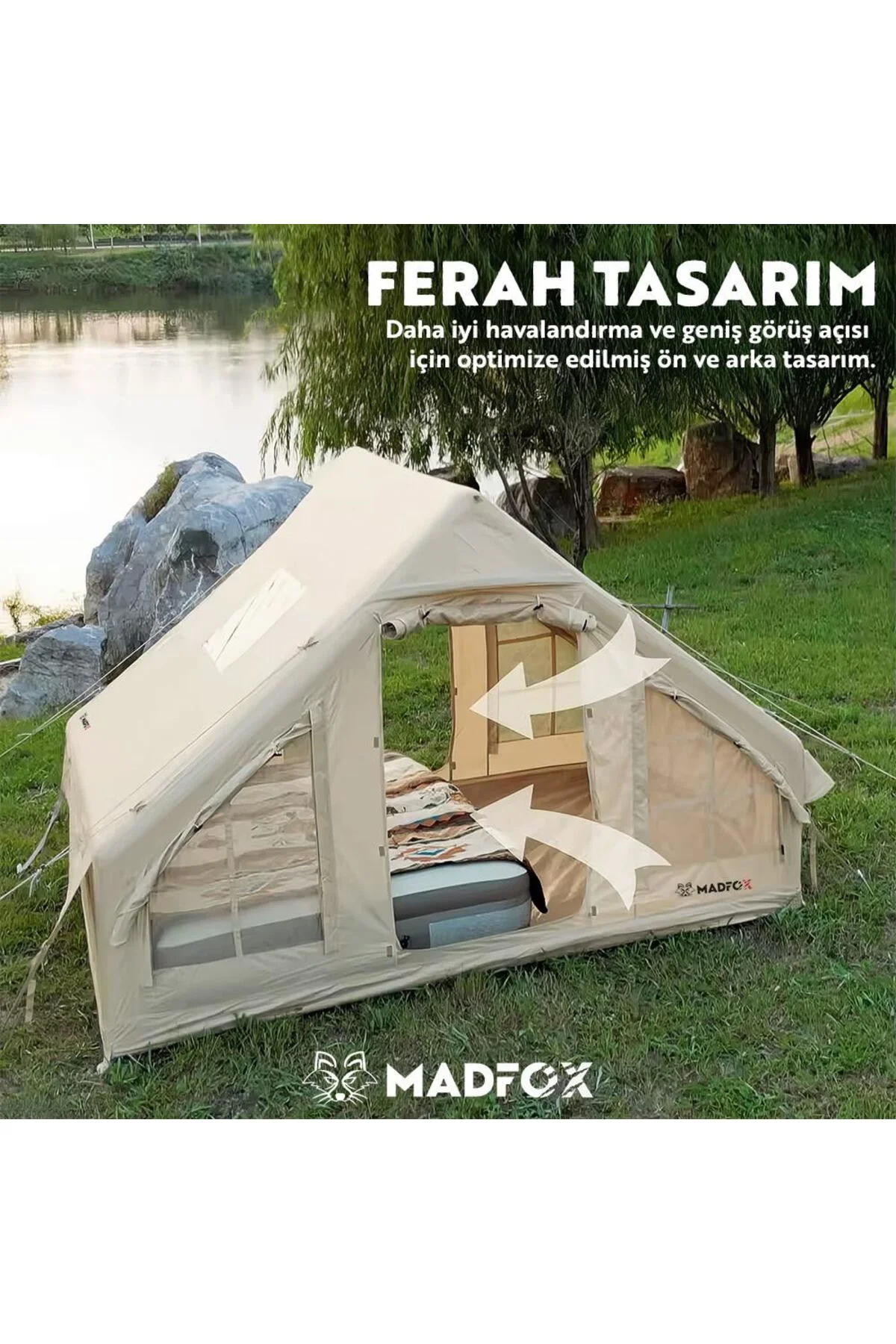 Madfox Bigless Glamping Cotton Inflatable Şişme Çadır [ Baca Çıkı