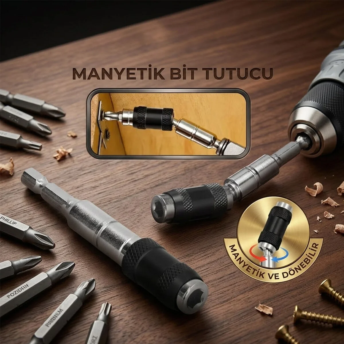 Mafsallı Manyetik Bits Tutucu 1/4 Döner Başlık = 0-20° Bx40 Mafsallı Manyetik Bits Tutucu 1/4 Döner Başlık = 0-20° Bx40