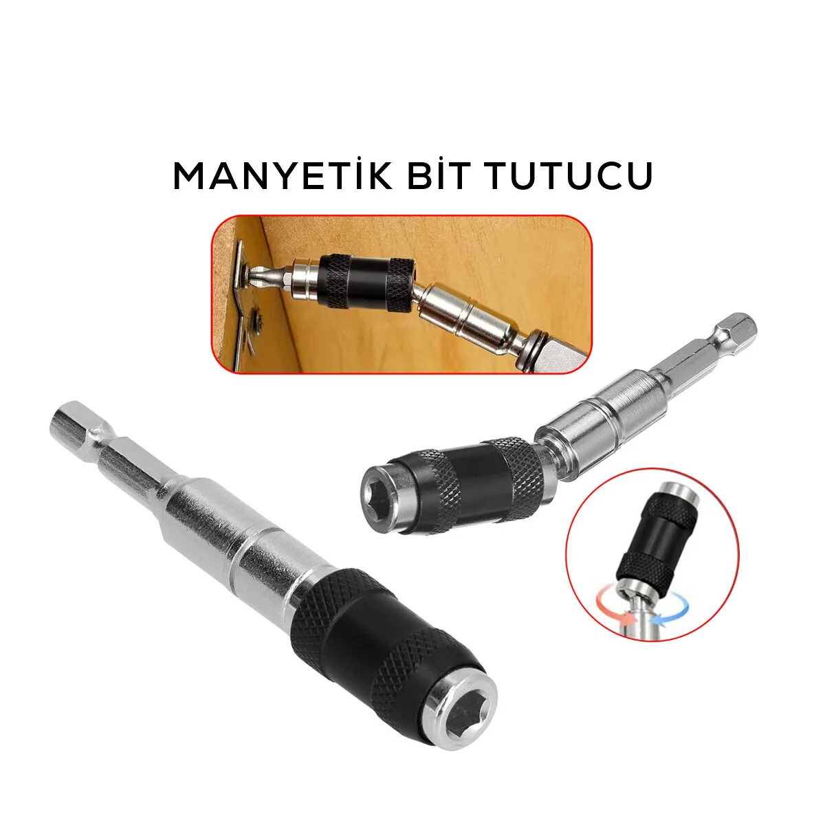Mafsallı Manyetik Bits Tutucu 1/4 Döner Başlık = 0-20°