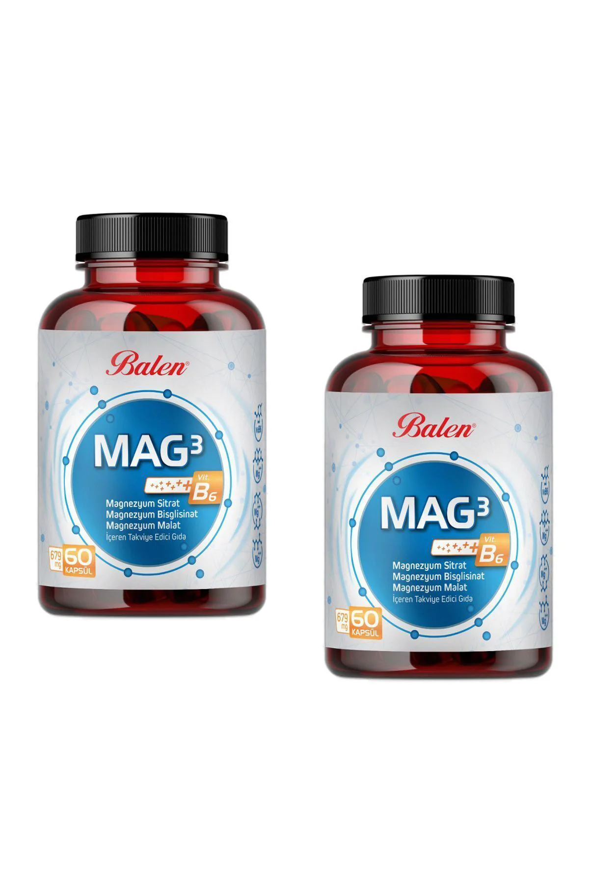 Mag 3 Magnezyum Sitrat & Bisglisinat & Malat 679 Mg 60 Kap. X 2 Adet