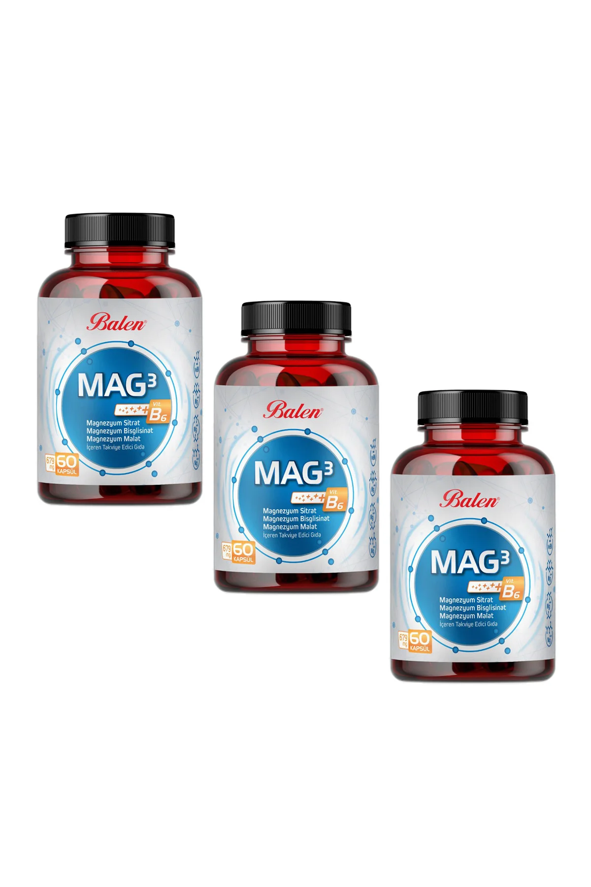 Mag 3 Magnezyum Sitrat & Bisglisinat & Malat 679 Mg 60 Kap. X 3 Adet