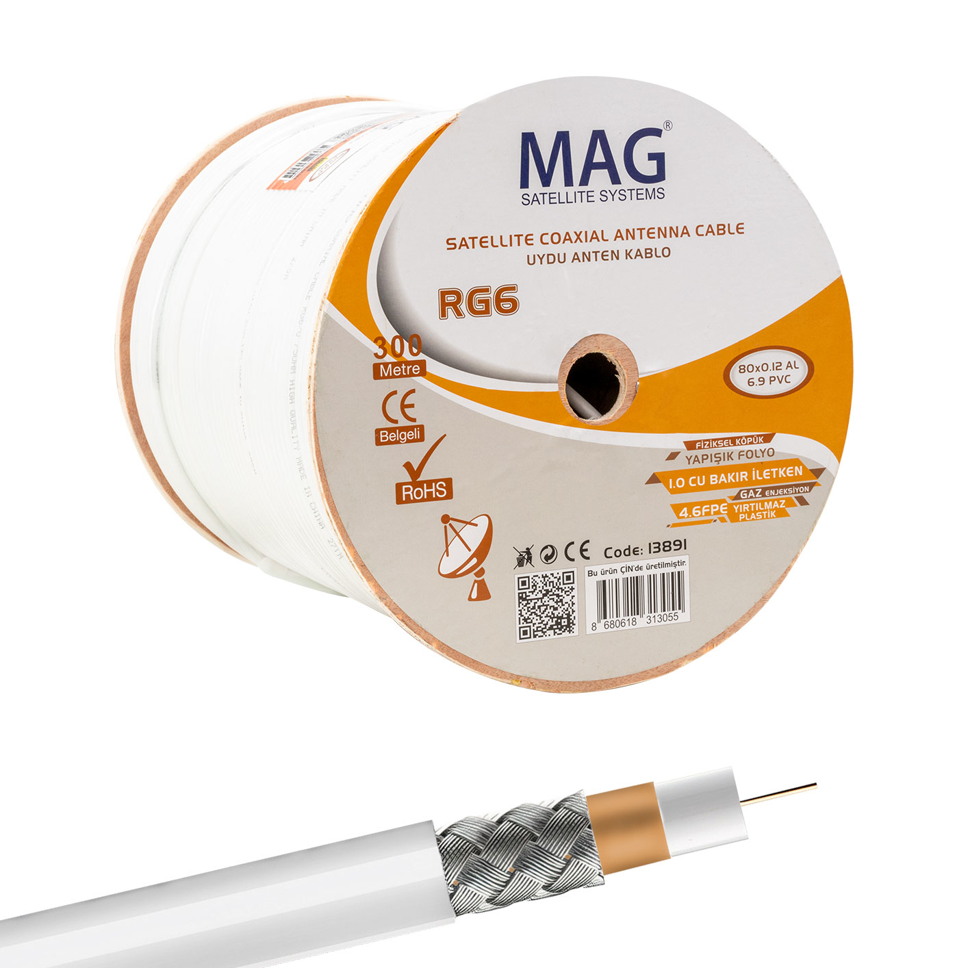 MAG AVANGART RG6/U4 BAKIR SAT1 80 TEL ANTEN KABLOSU (300 METRE) (