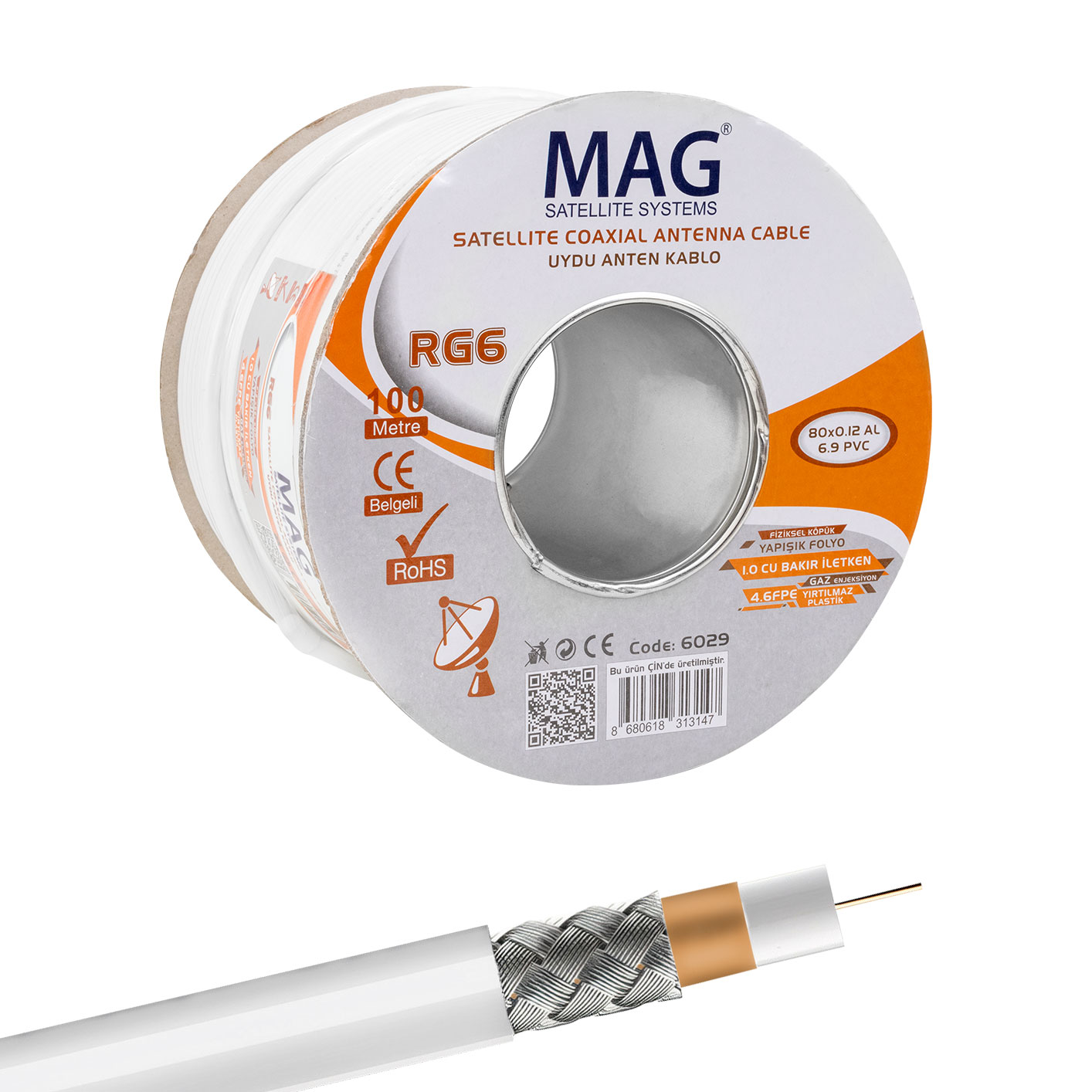MAG RG6/U4 SAT1 BAKIR ANTEN KABLOSU (100 METRE) (4741)