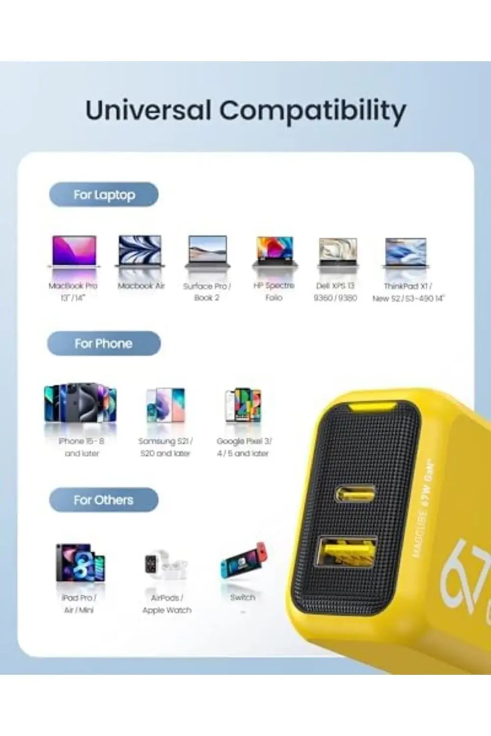 Magcube 2 Portlu Şarj Adaptörü, GaN+ 67W Hızlı Şarj Cihazı 395519