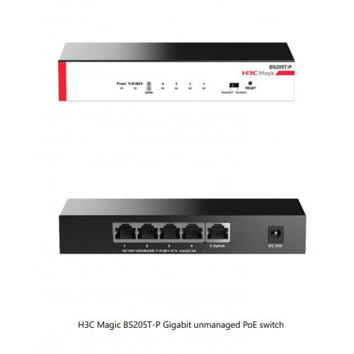 H3c Magic Bs205t-P, 5 Port, Gigabit, 4 Port Poe, 57W, +1 Port Gigabit