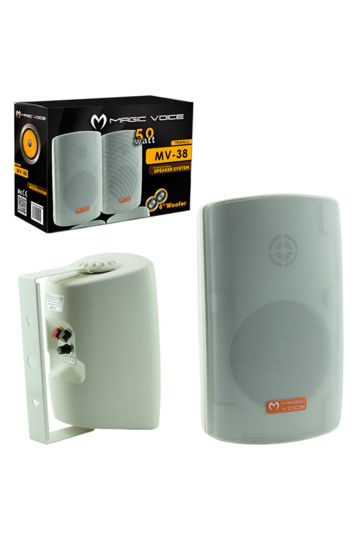 Ok Aksesuar Magicvoice Mv-38 11 Cm 50 W Beyaz Sütun Hop 2Li Takim Trafolu Go5