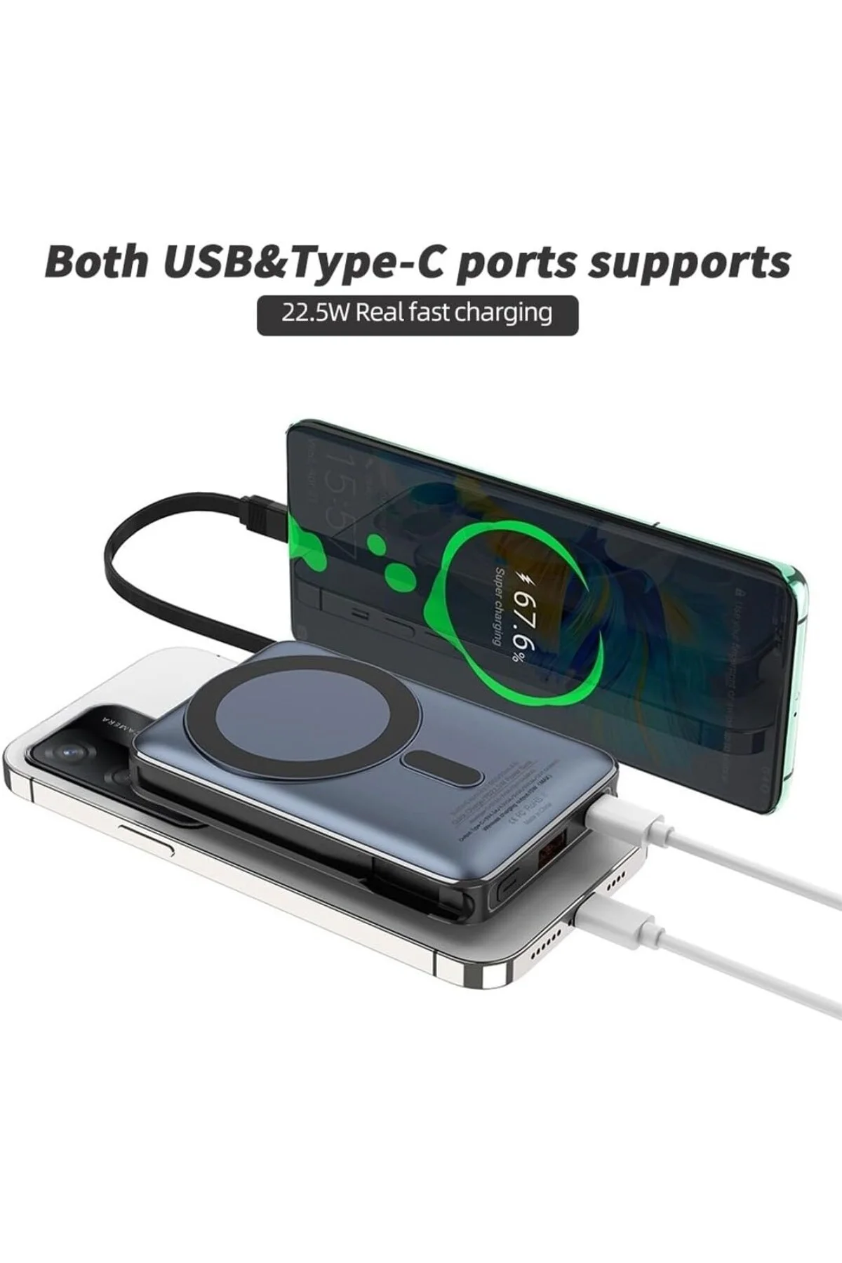 Magnetic PowerBank, 10000mAh Kablosuz Hızlı Şarj MagSafe Uyumlu L
