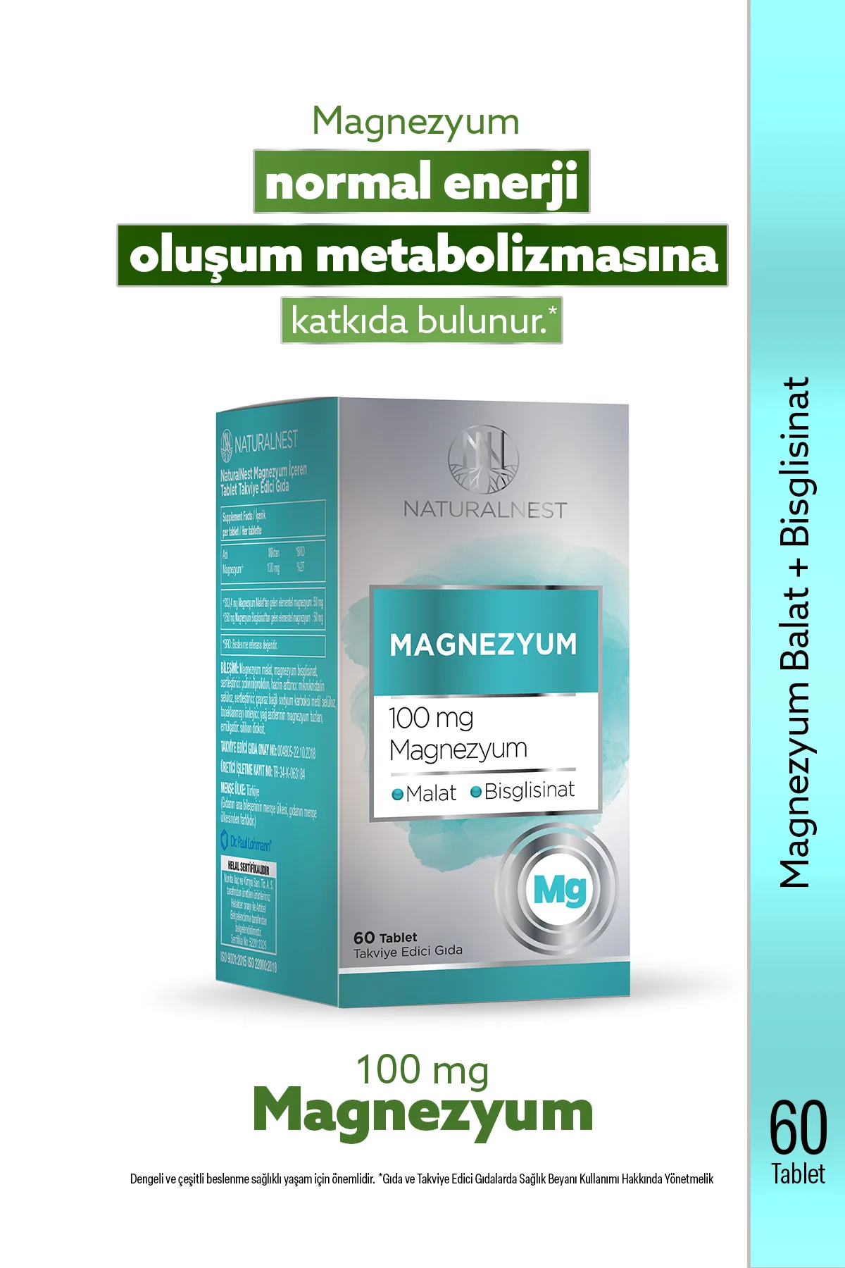 Magnezyum 100 mg 60 Tablet- Malat, Bisglisinat