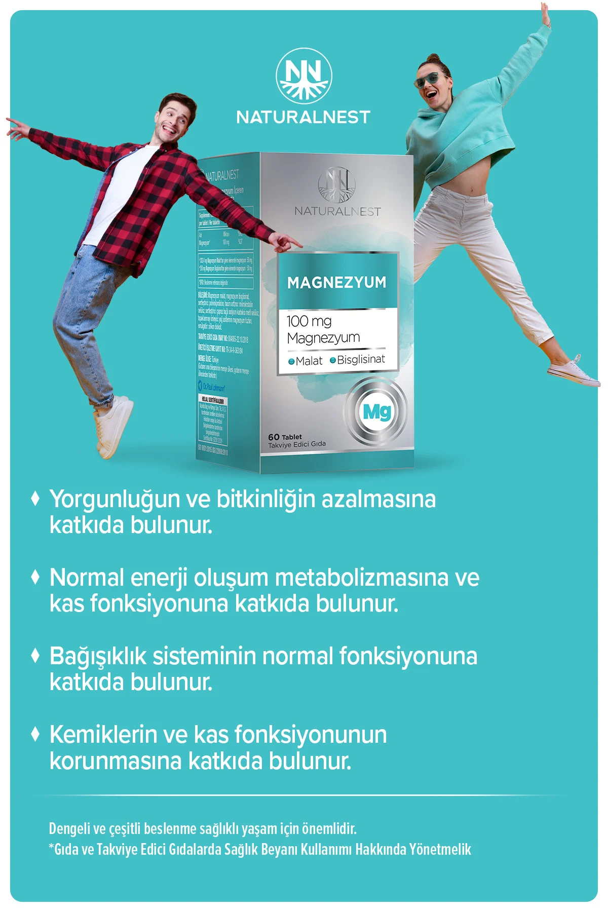 Magnezyum 100 mg 60 Tablet- Malat, Bisglisinat