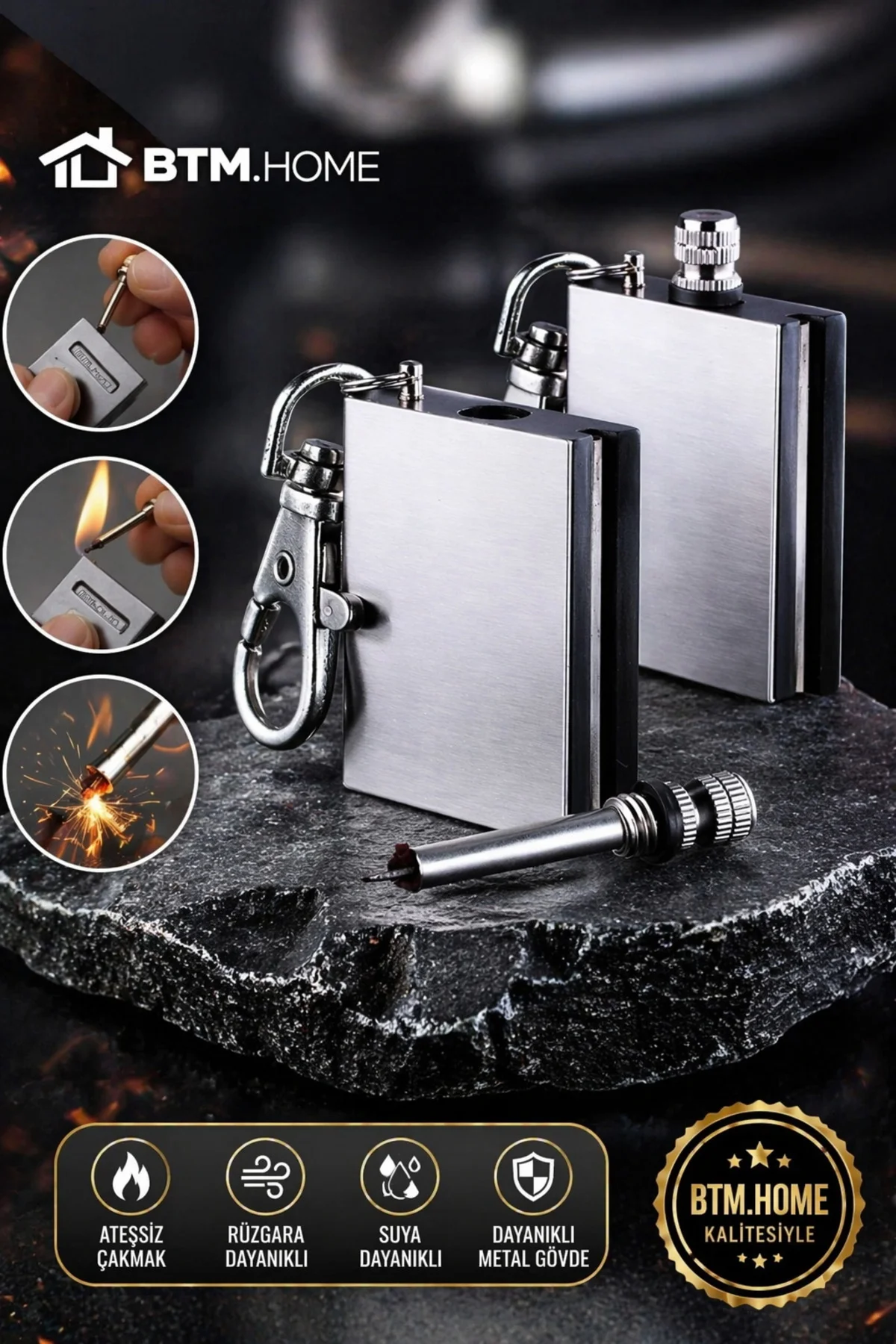 Magnezyum Ateşleyici Metal Kibrit Çakmak Anahtarlık Tip Rüzgara Dayanıklı Kamp Çakmağı