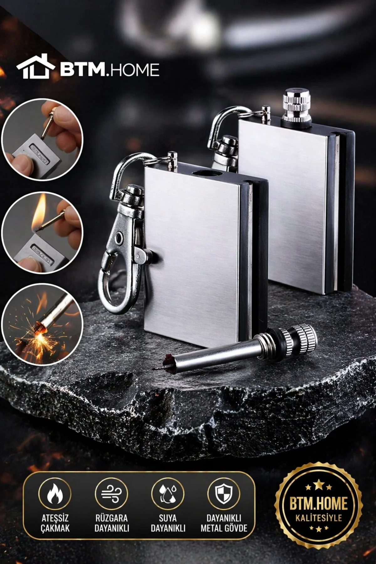 Magnezyum Ateşleyici Metal Kibrit Çakmak Anahtarlık Tip Rüzgara D