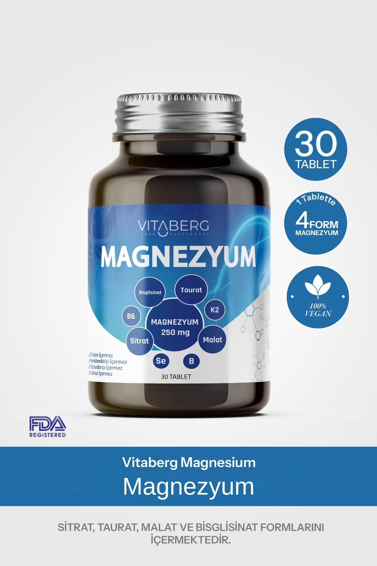 Magnezyum | Bisglisinat, Taurat, Sitrat, Malat + K2, B6, Bor, Sel