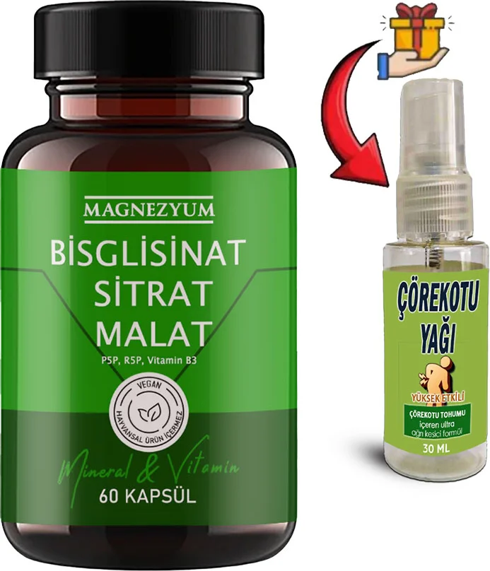 Magnezyum Kapsülü + Çörek Otu Masaj Yağı - Kas Ağrıları ve Stres İçin 90 Günlük Takviye Seti Fiyatı, Yorumları ve Özellikleri
