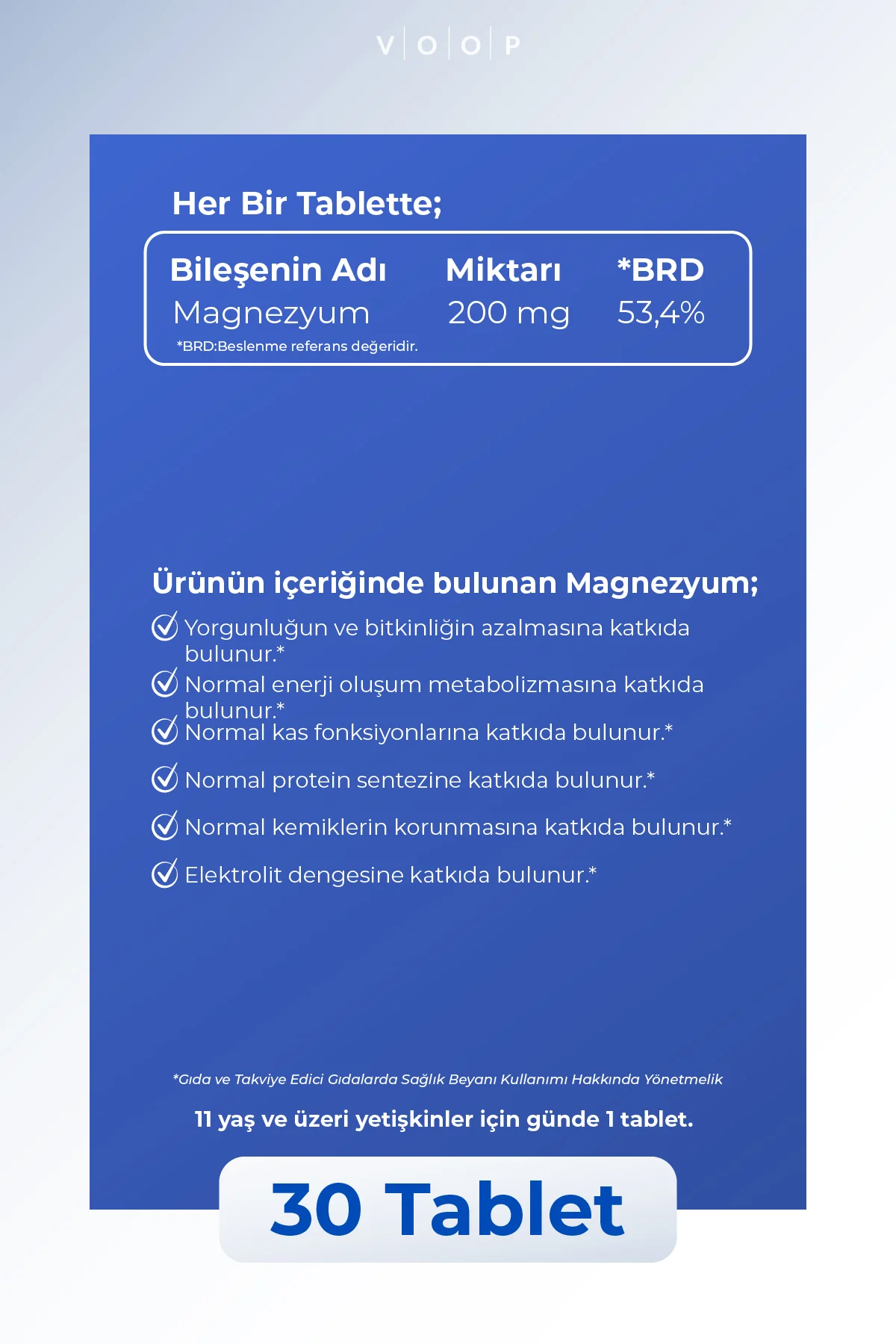 Magnezyum Malat, Sitrat Ve Bisglisinat - 200 Mg | 30 Tablet
