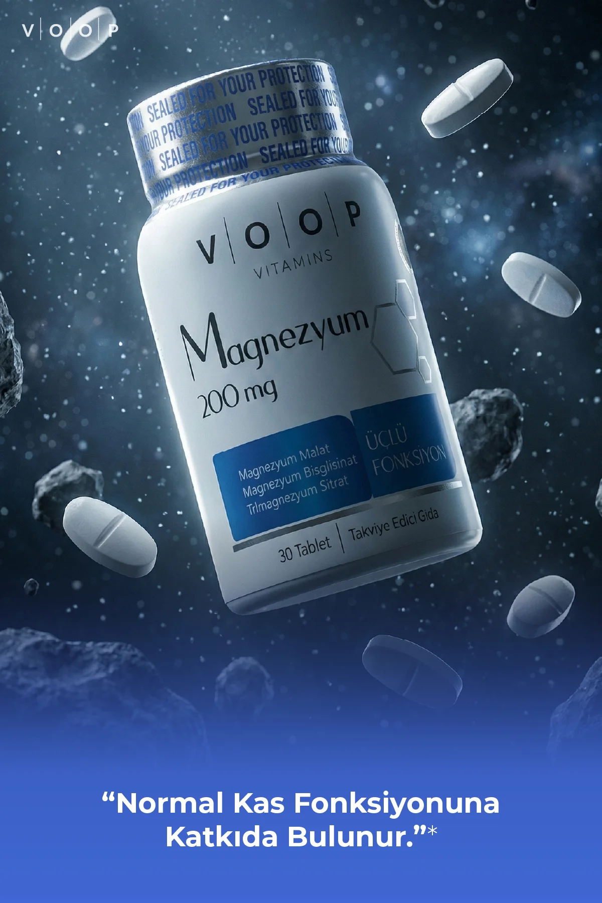 Magnezyum Malat, Sitrat Ve Bisglisinat - 200 Mg | 30 Tablet