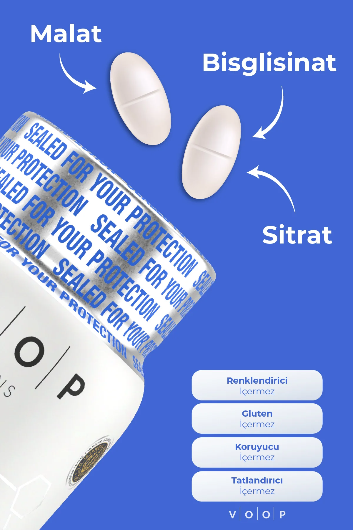 Magnezyum Malat, Sitrat Ve Bisglisinat - 200 Mg | 30 Tablet