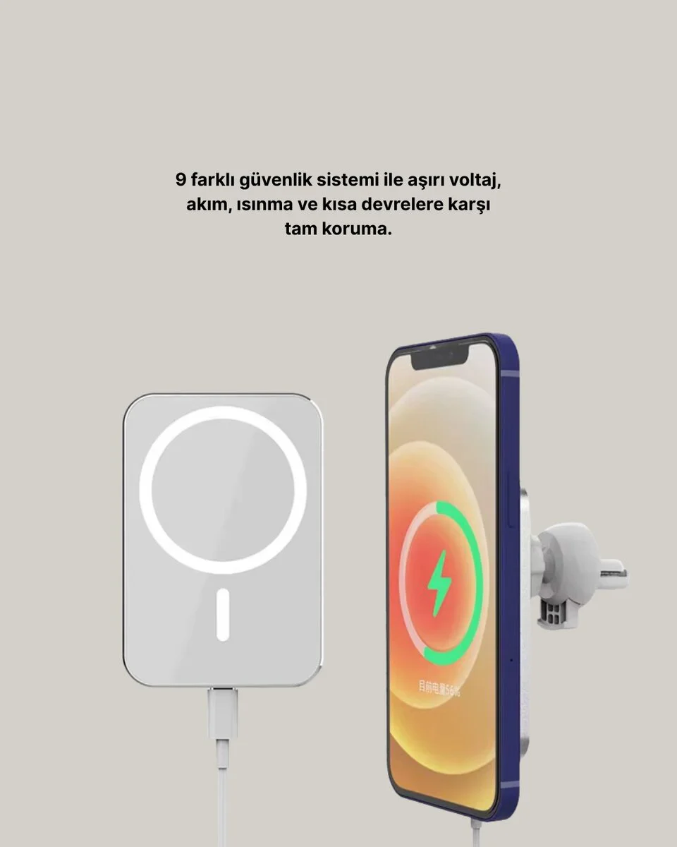 MagSafe Araç Telefon Tutucu ve 15W Kablosuz Şarj Cihazı - iPhone 12/13/14 Uyumlu