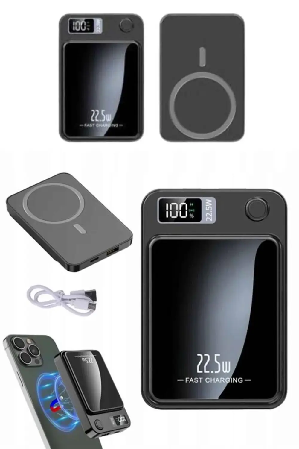 Magsafe Powerbank 10.000 mAh 22.5 Watt Hızlı Şarj Göstergeli Kabl