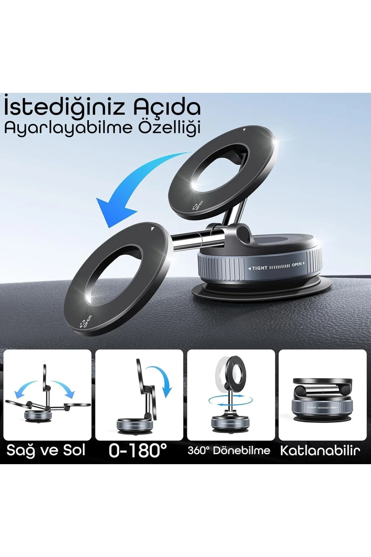 MagSafe Uyumlu Araç Telefon Tutucu – 360° Dönebilen Vantuzlu Mıknatıslı Telefon Tu
