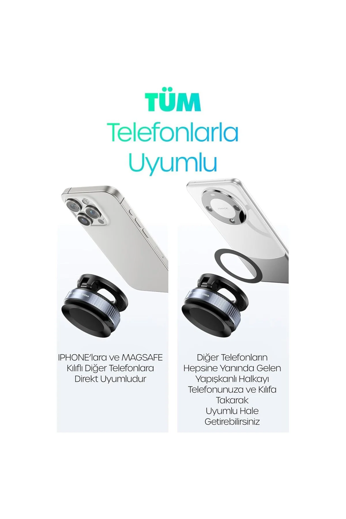 MagSafe Uyumlu Araç Telefon Tutucu – 360° Dönebilen Vantuzlu Mıknatıslı Telefon Tu