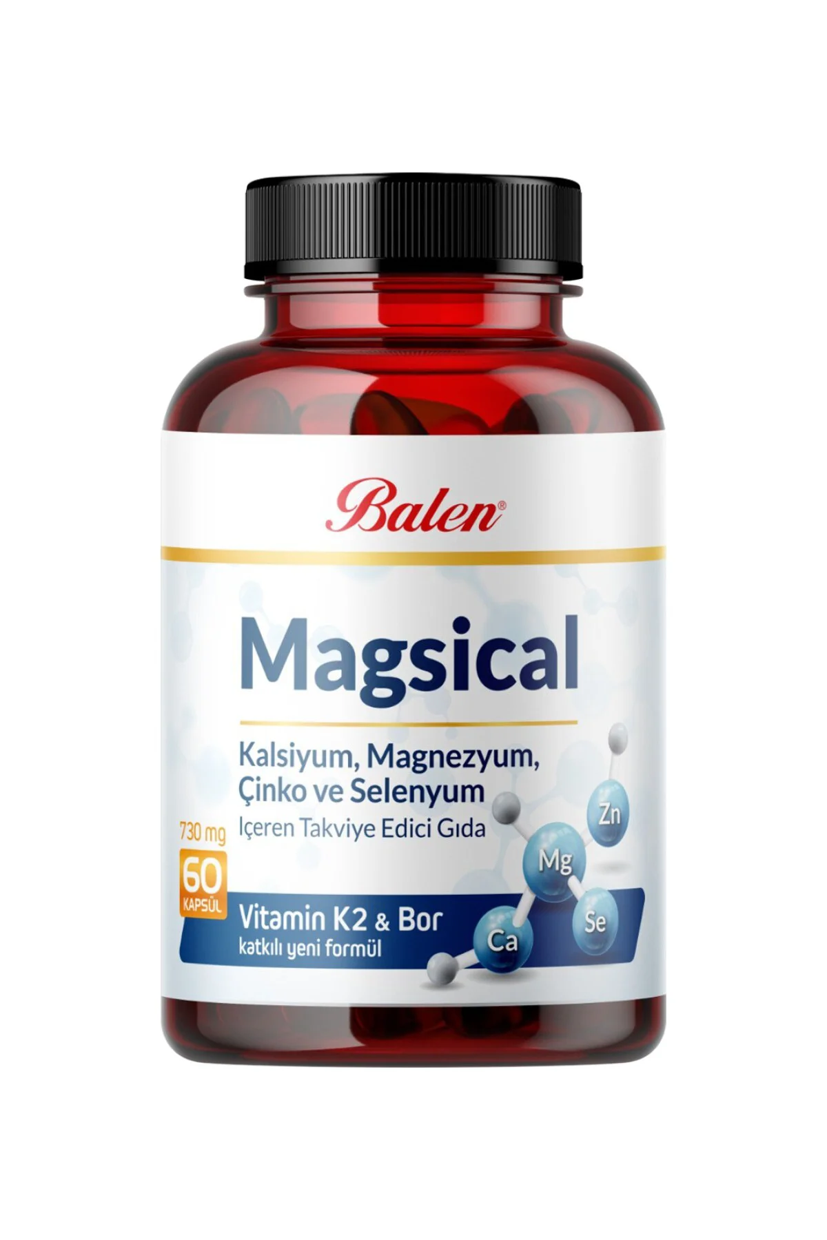 MAGSİCAL KALSİYUM&MAGNEZYUM&ÇİNKO&SELEN&VİTAMİN K KAPSÜL 730 MG*60