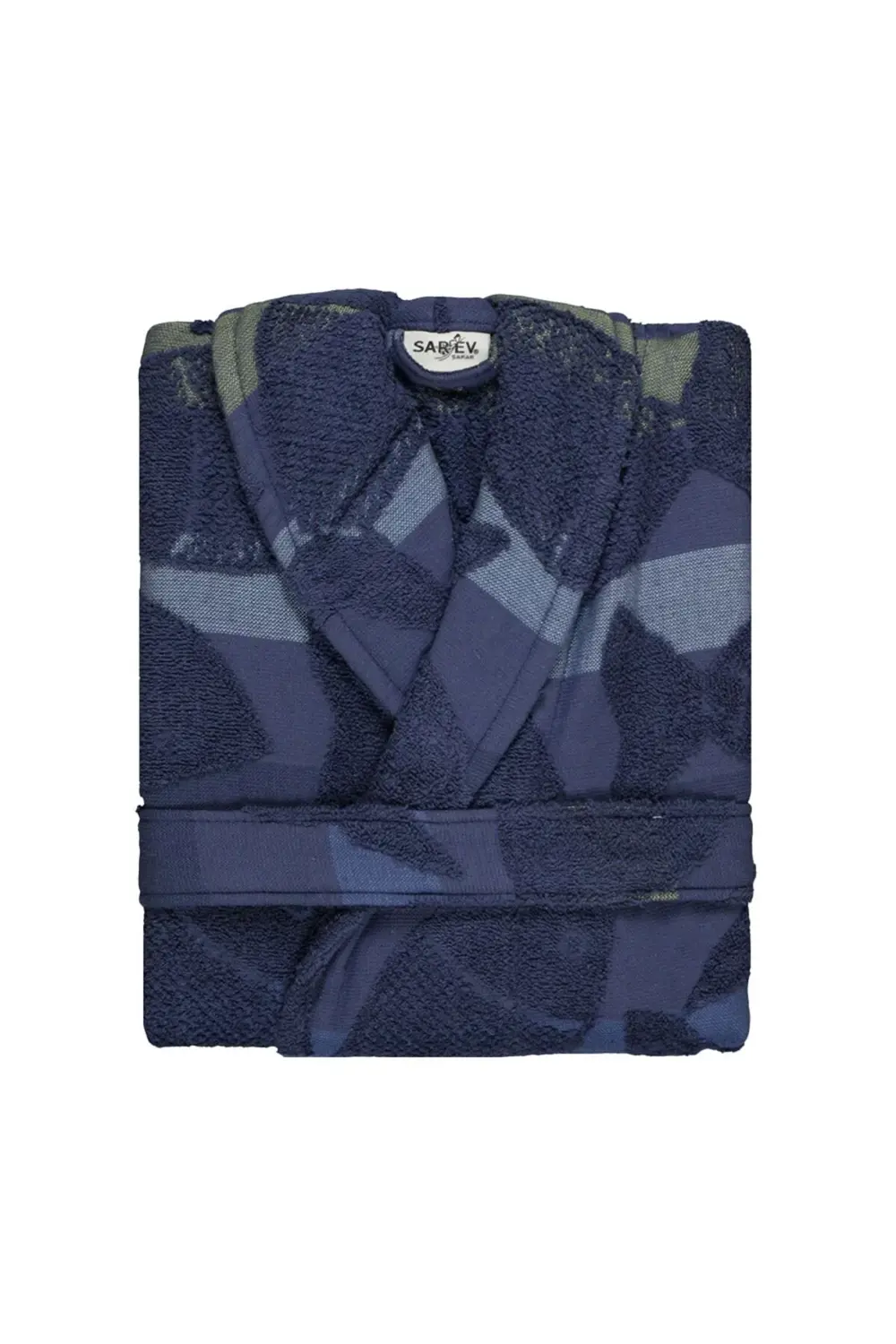 Sarev Mai Mavi Şal Yaka "Medium" Beden Pamuklu Bornoz