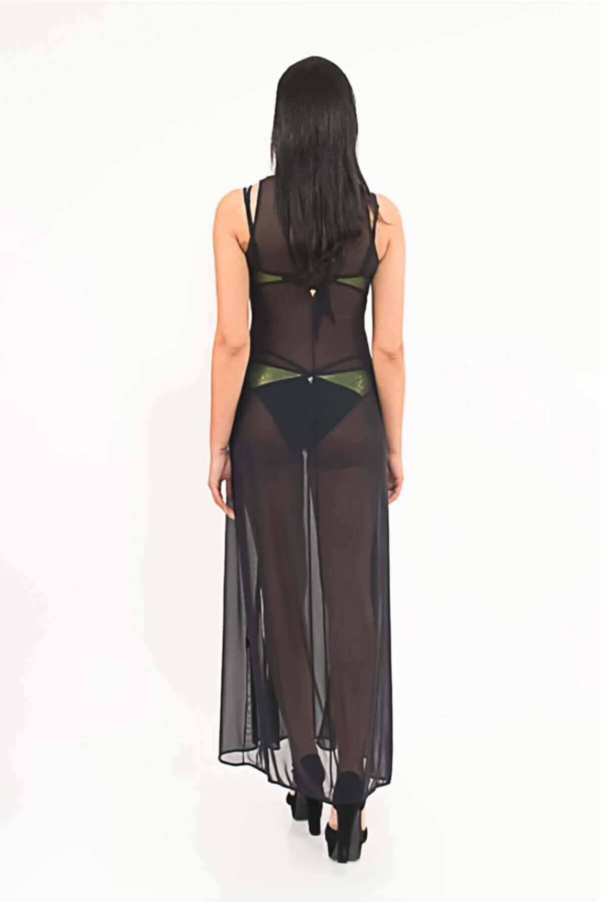 Med Maiami Maxi Plaj Elbisesi Pareo Siyah