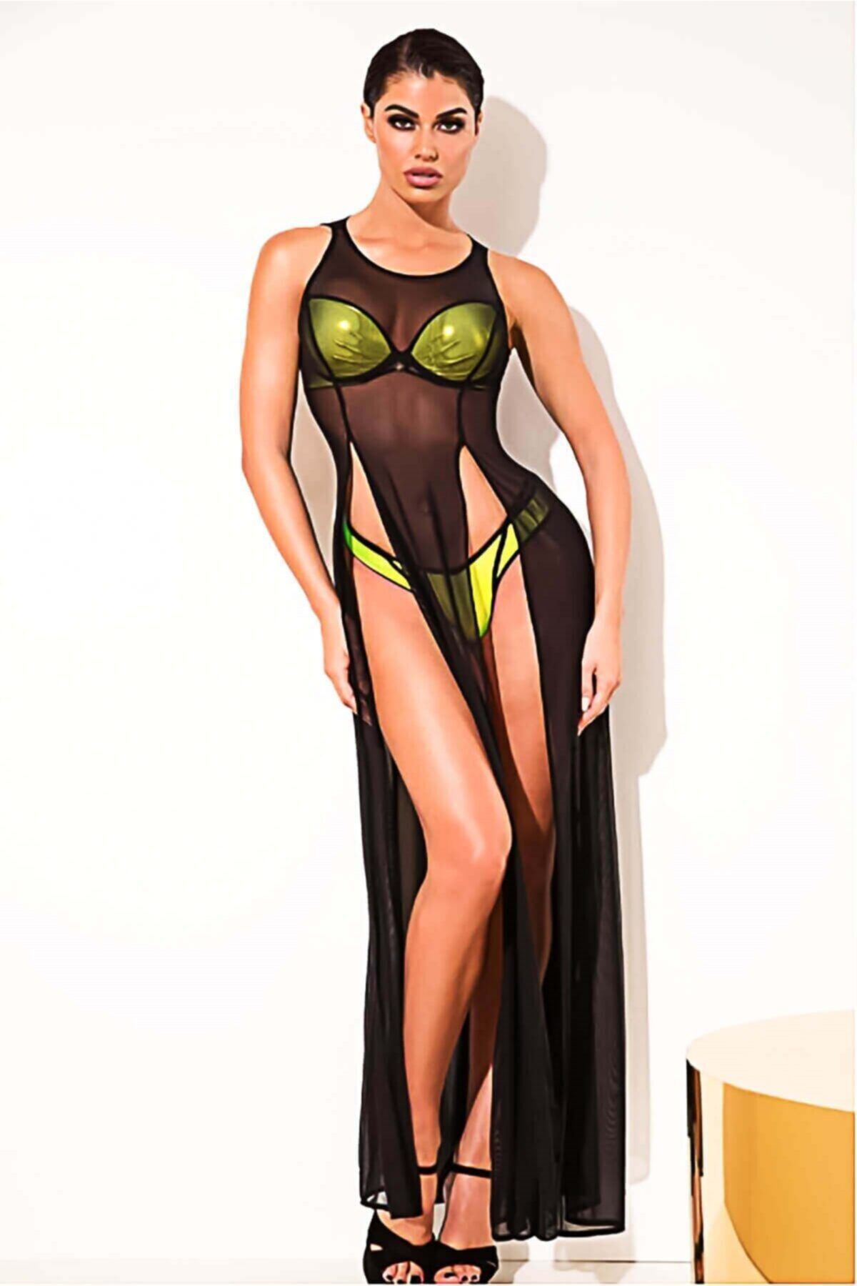 Med Maiami Maxi Plaj Elbisesi Pareo Siyah