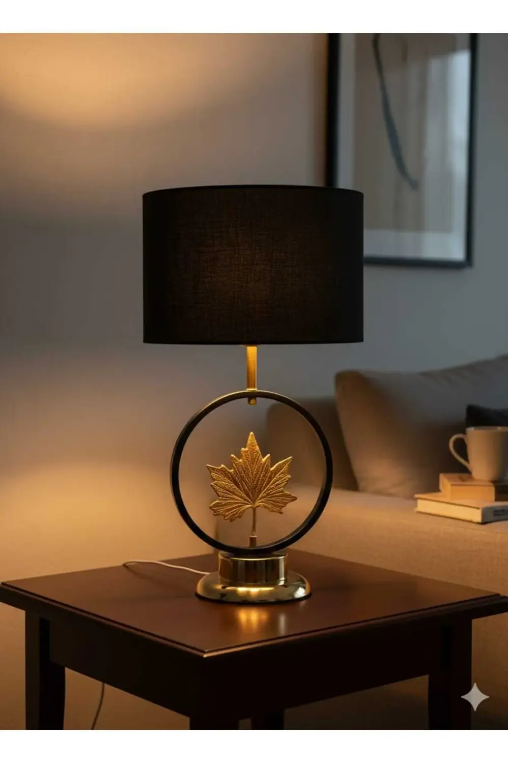 Majestic Leaf – 58 CM Altın Yaprak Heykelli Siyah Şapkalı Lüks Ab