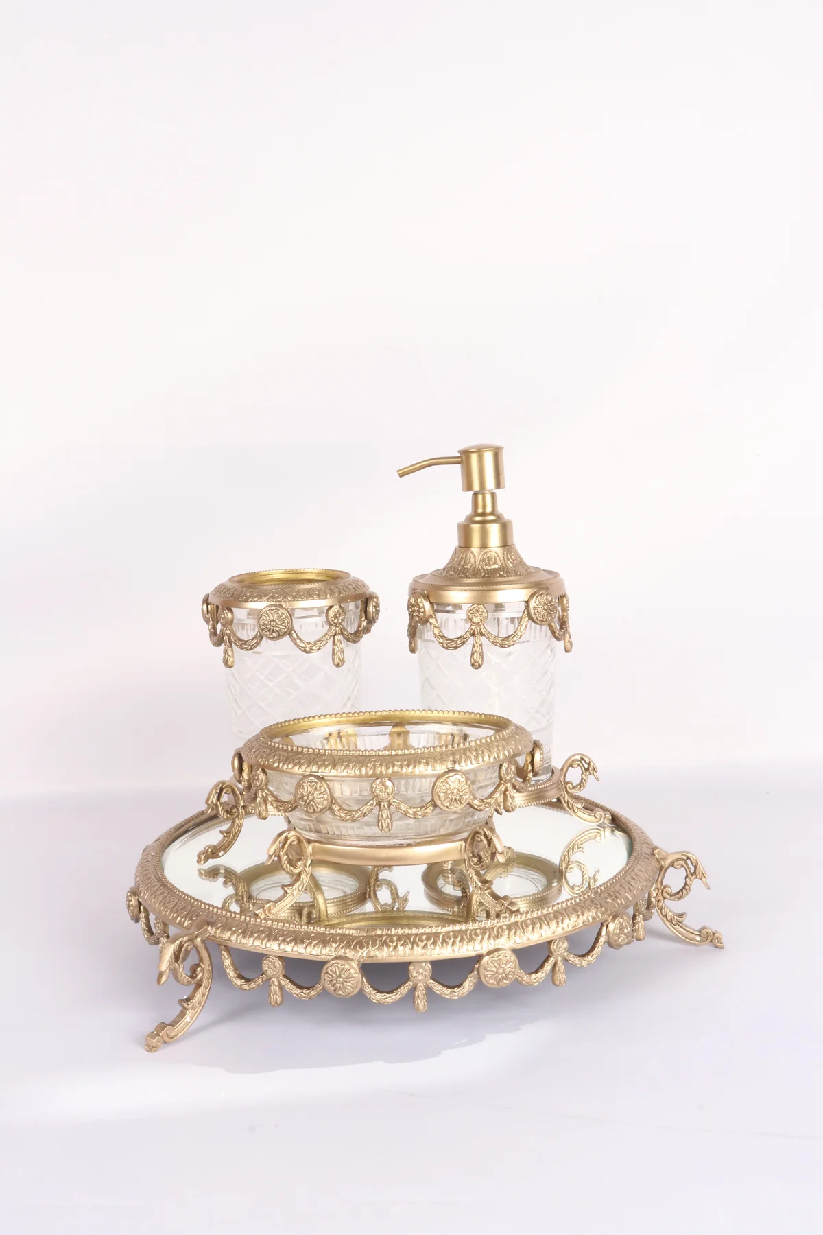 Majesty Antik Pirinç Banyo Takımı | Lüks Aynalı Banyo Aksesuar Se
