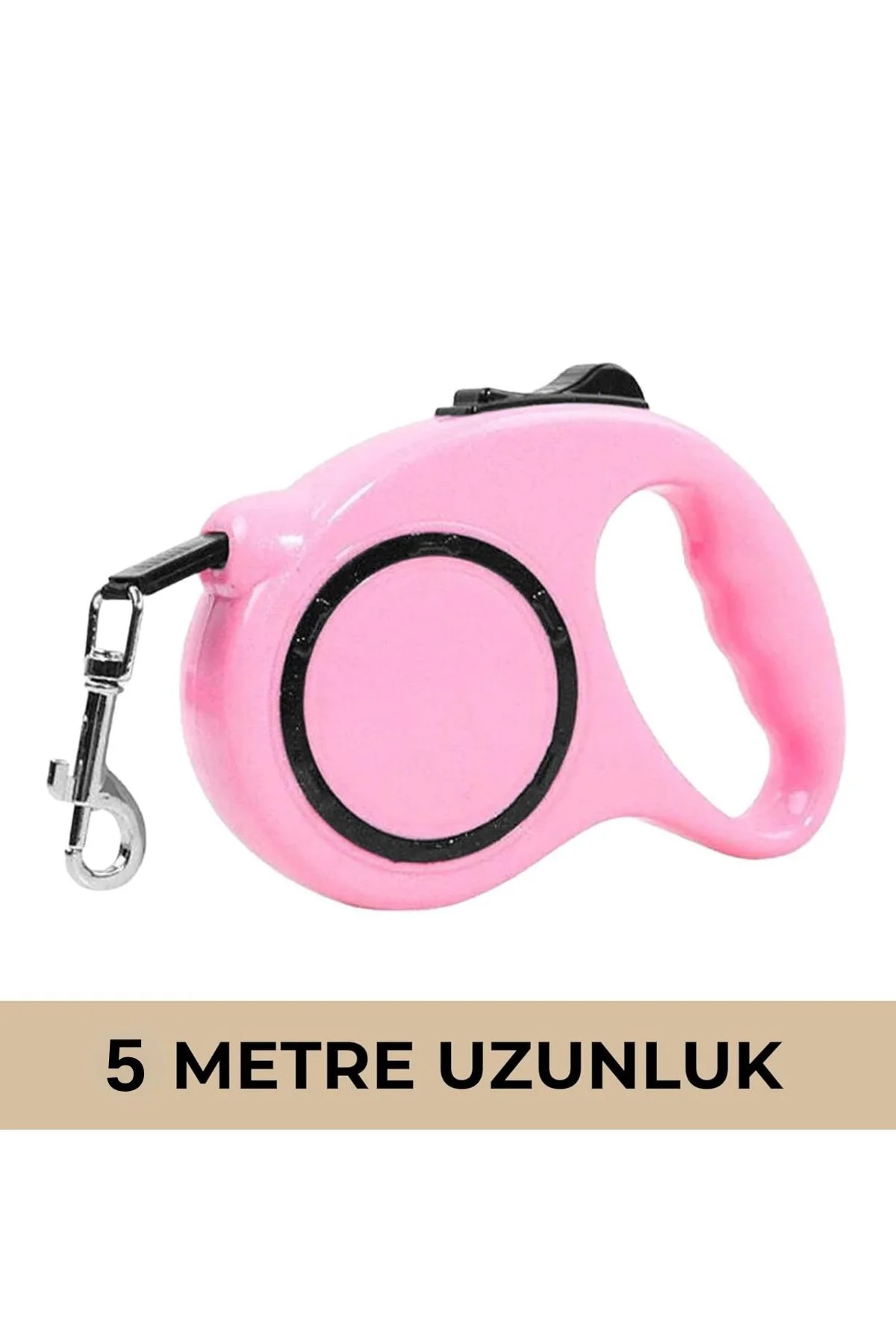 Makaralı Köpek Gezdirme Tasması Pembe Siyah 5mt