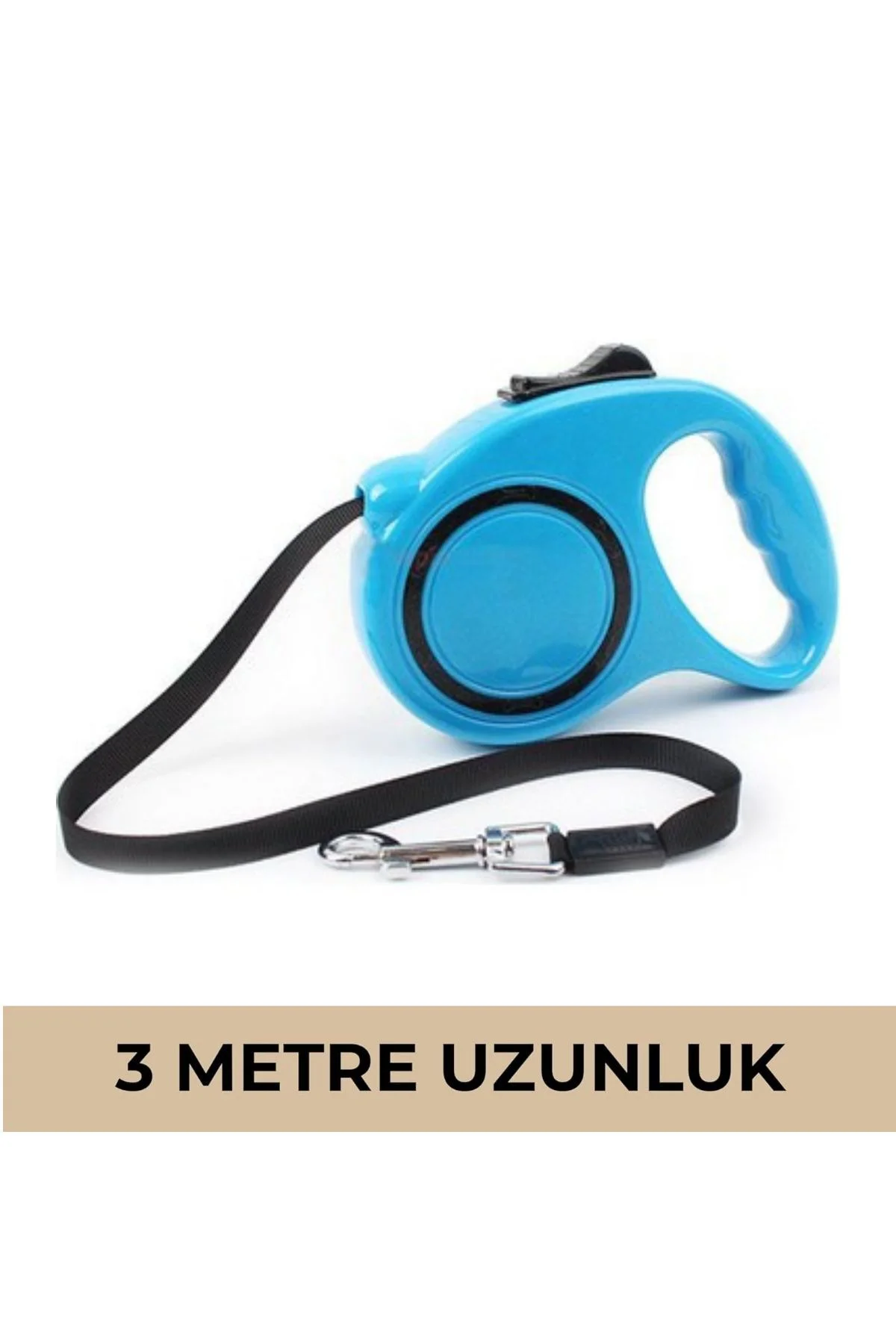 Makaralı Köpek Gezdirme Tasması Mavi Siyah 3Mt