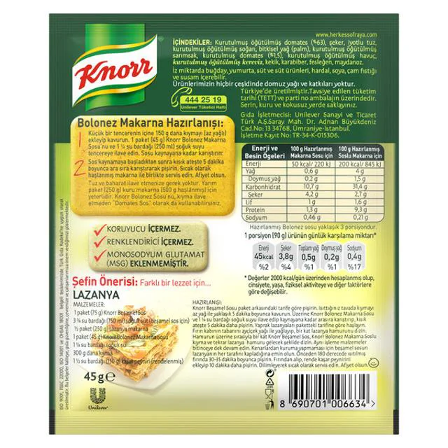 Makarna Sos Bolanez 45Gr - Pratik Lezzet, Kolay Tarif Fiyatı, Yorumları ve Özellikleri