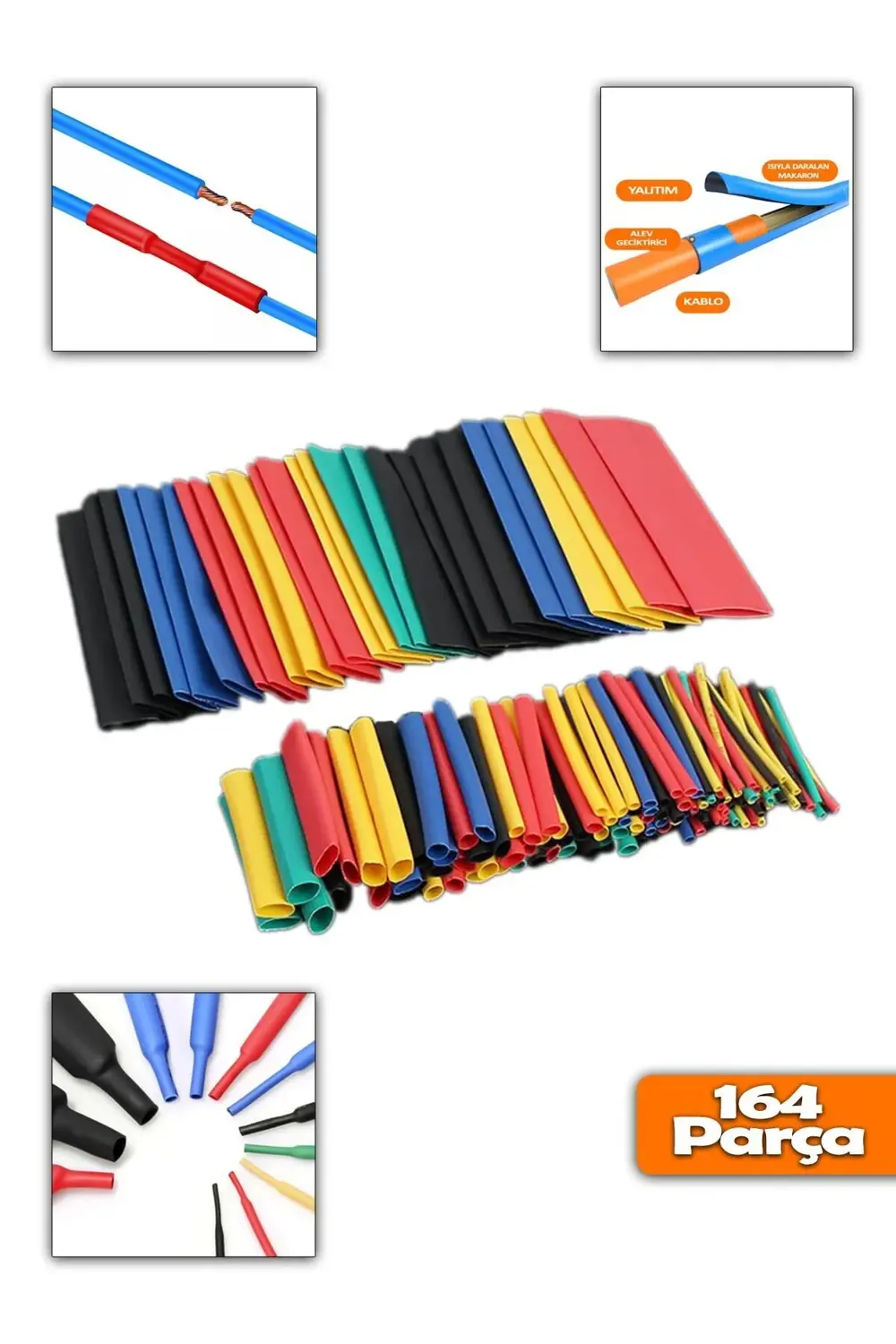 Makaron Kablo Tamir Seti 164 Parça Isıyla Daralan Koruma Kiti Kab