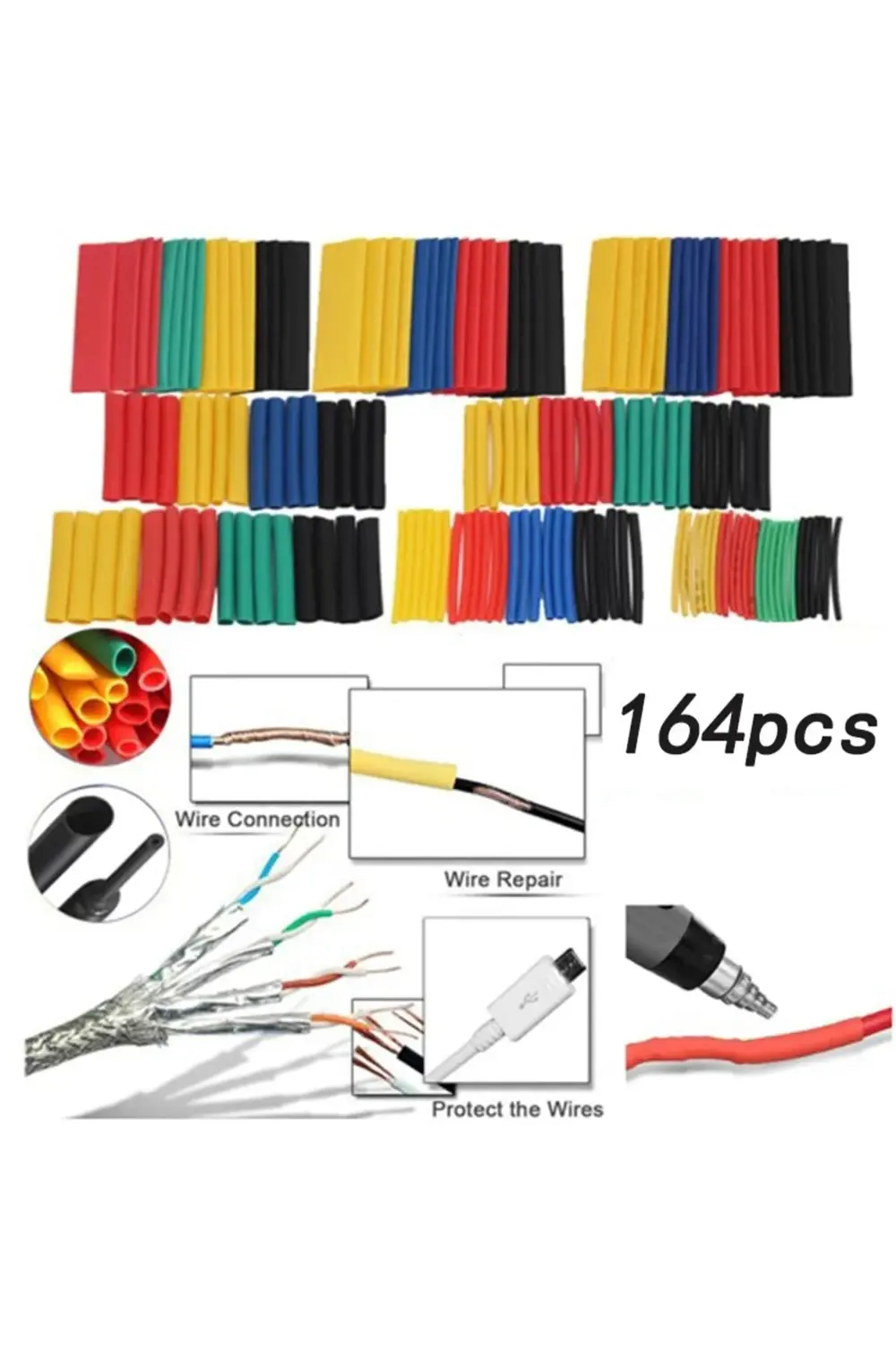 Makaron Set Isı Ile Daralan Kablo Seti 164 Parça Isı Shrink 8 Boy