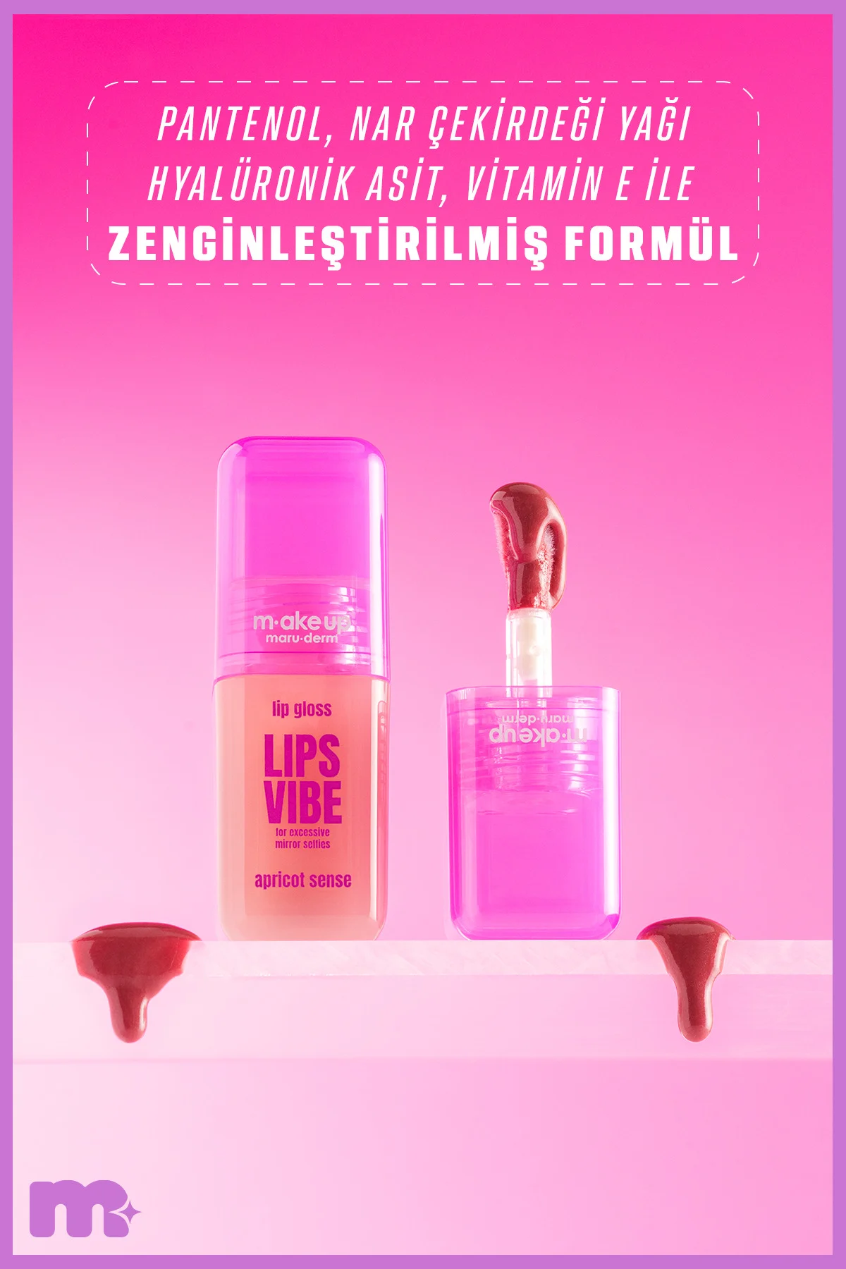 make up maruderm Besleyici ve Nemlendirici Dudak Parlatıcısı – Lip Gloss Apricot Sense - Görsel 5