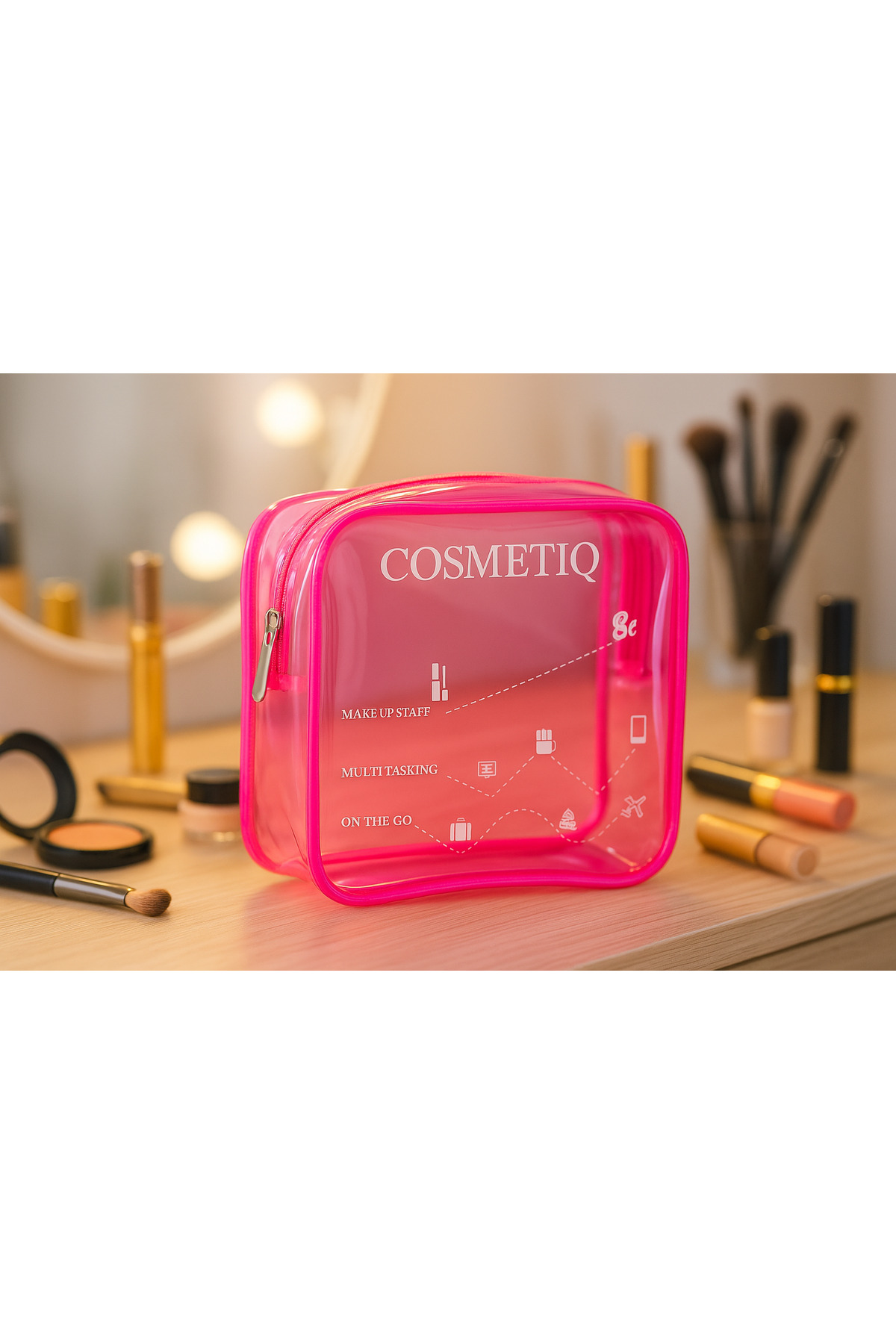 Pazar Kapısı Makyaj Çantası Şeffaf Küçük Boy Makyaj Malzemeleri Çantası