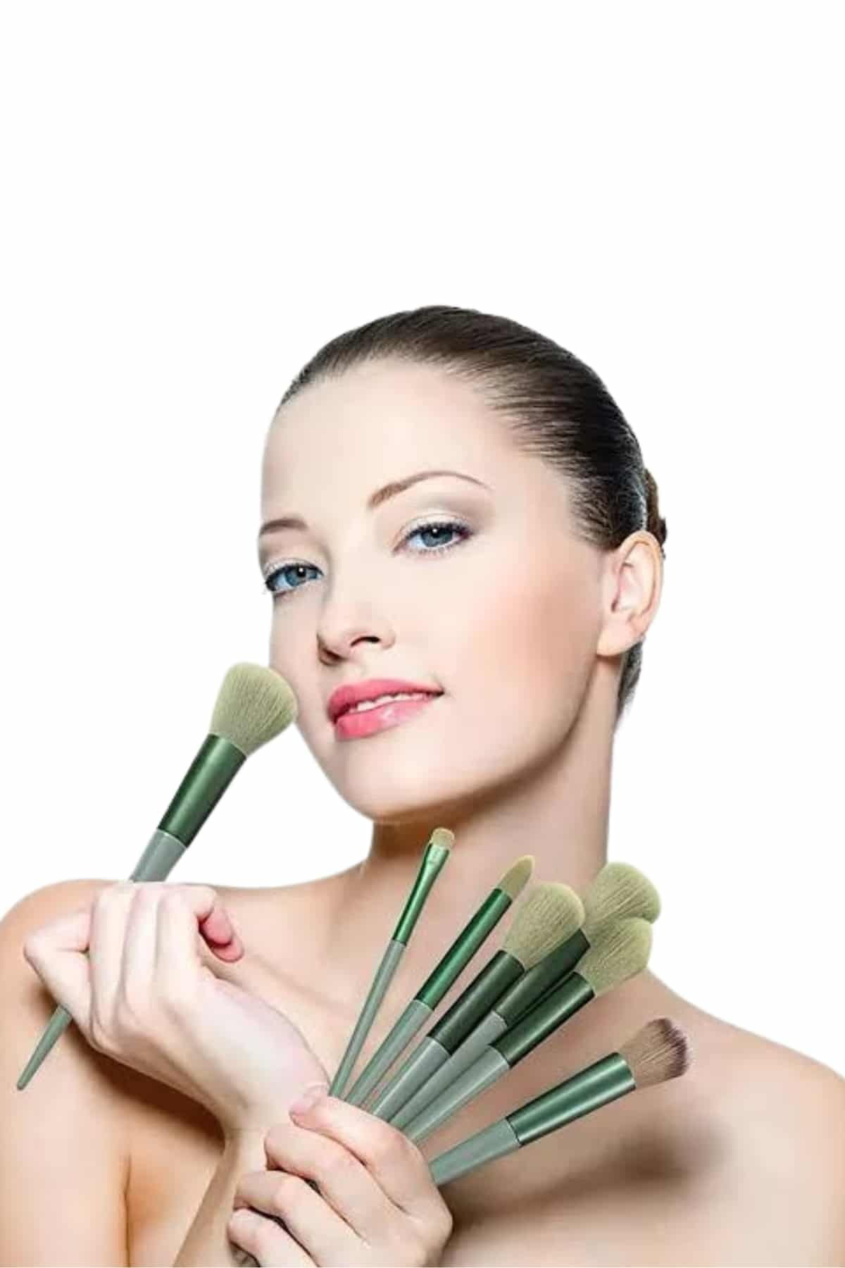 Makyaj Fırça Seti Yeşil 13 Parça Fondöten Fırçası Allık Fırçası F