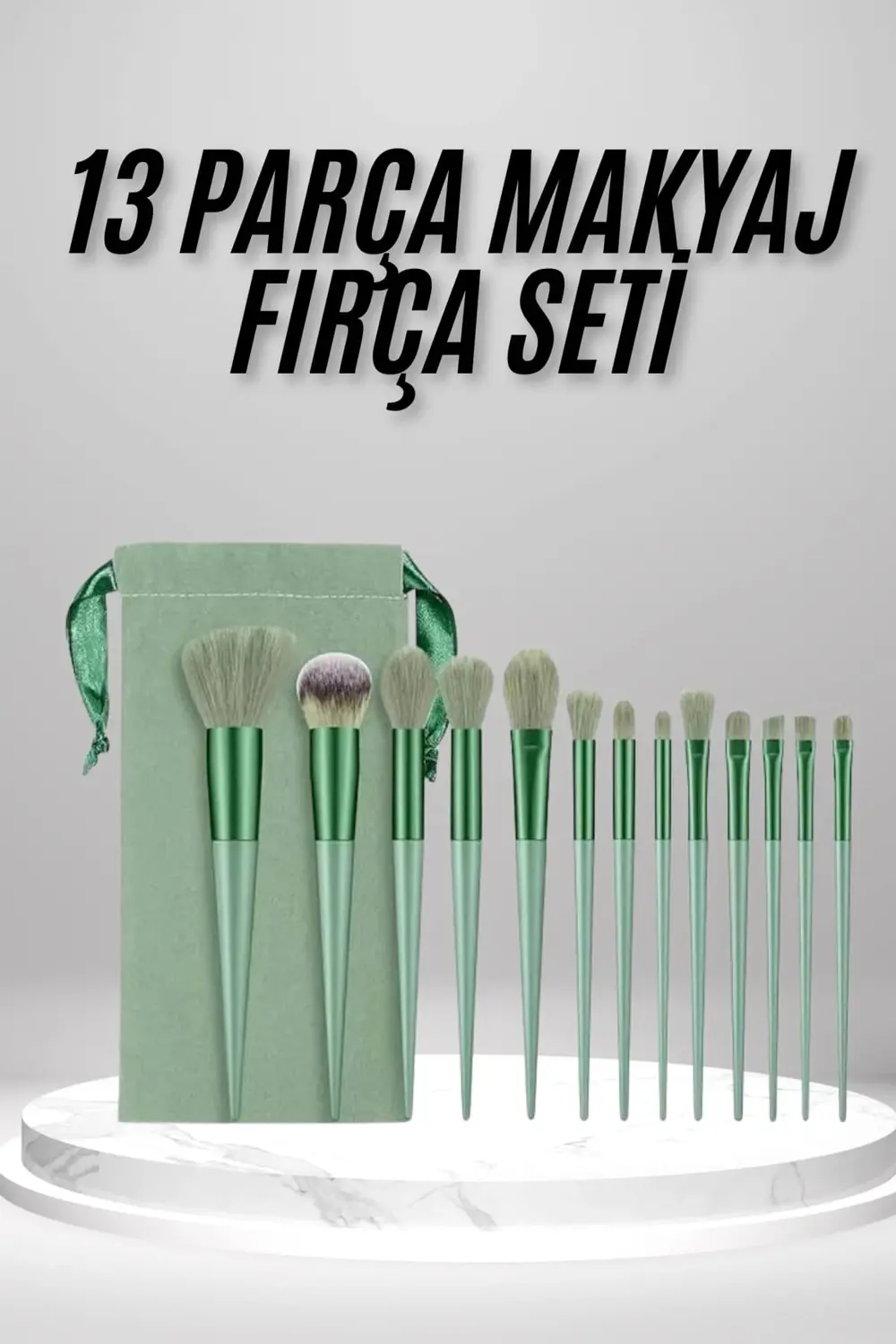 Makyaj Fırça Seti Yeşil 13 Parça Fondöten Fırçası Allık Fırçası F