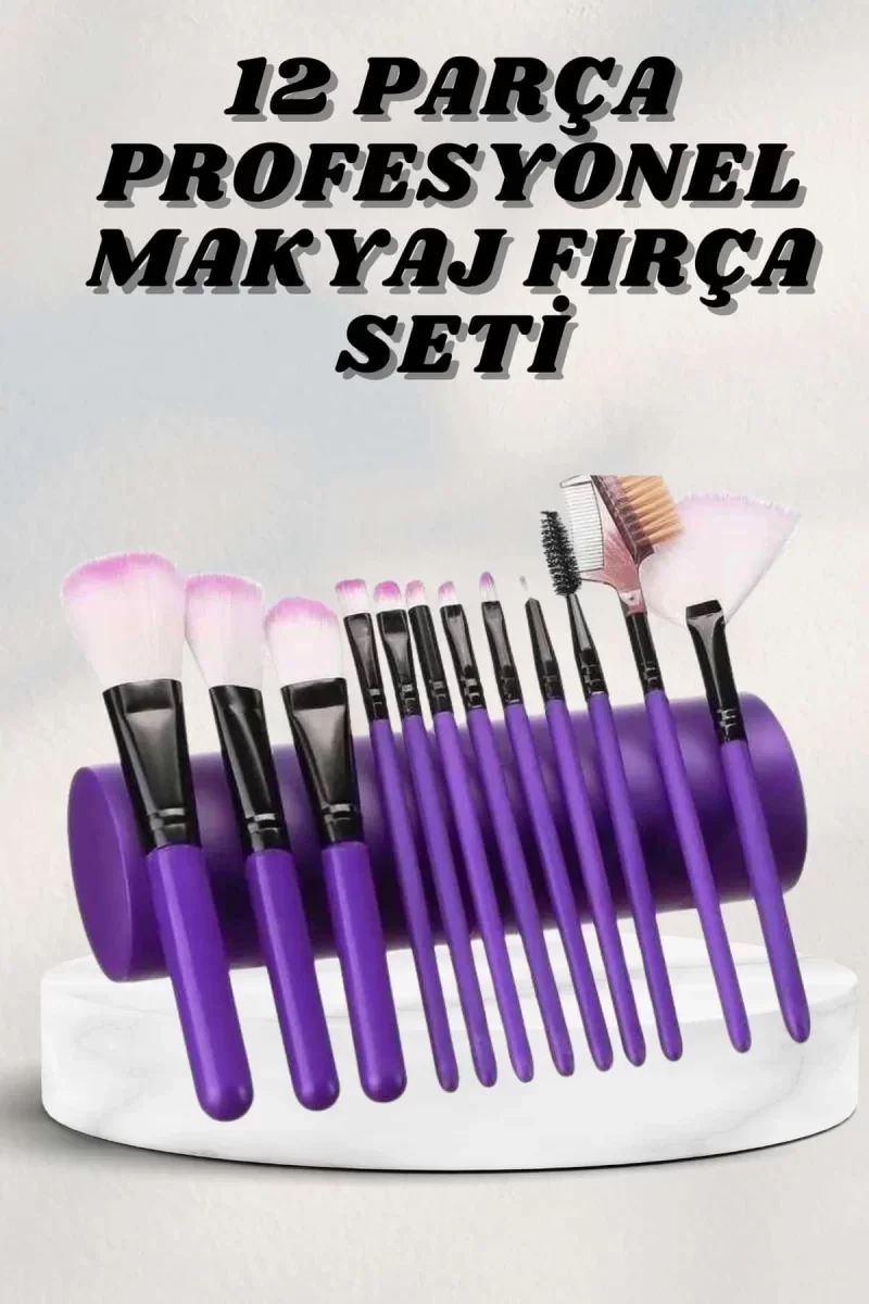 Makyaj Fırçası 12 Parça Set Yumuşak Uçlu Göz Makyajına Uygun Hafif ve Taşınabilir Çanta - Lisinya