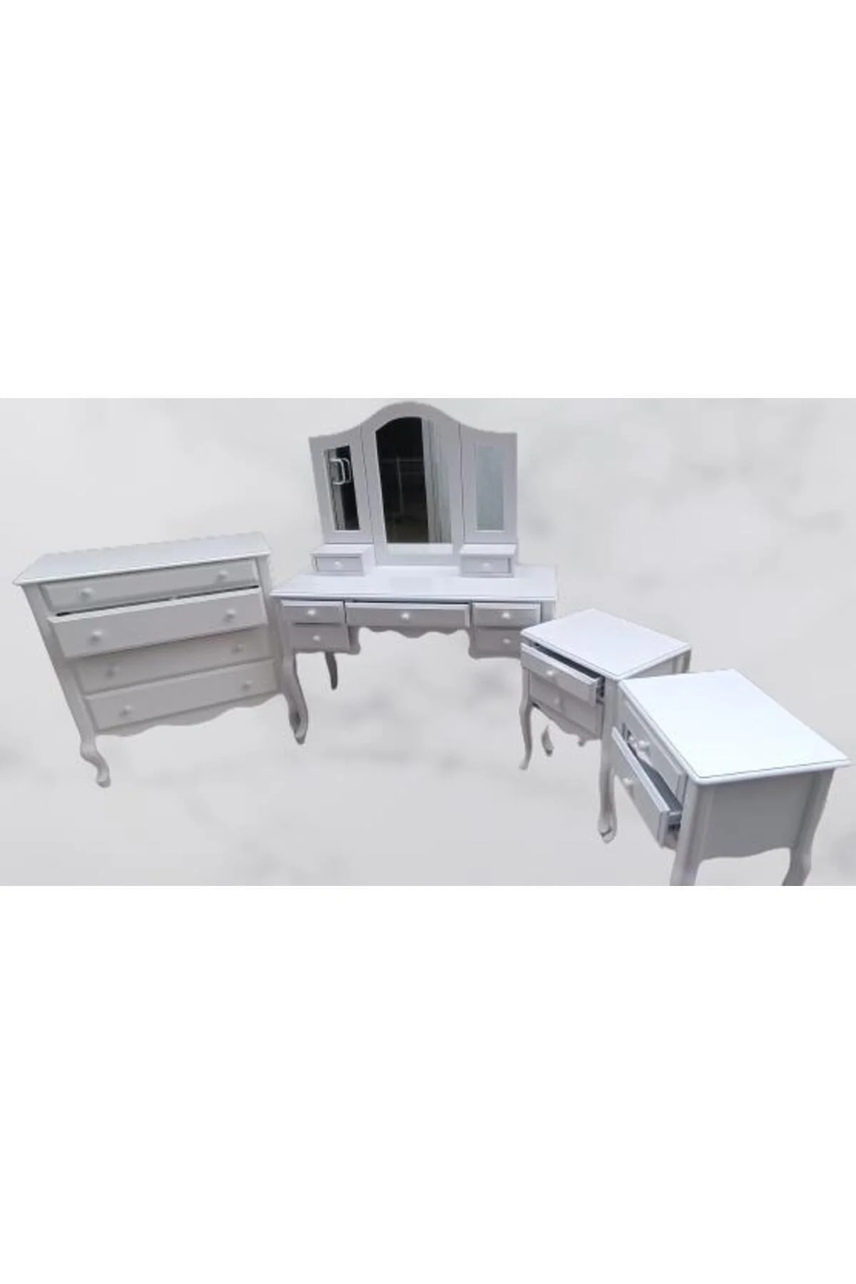 Makyaj Masa 12550 7Çekme SET Kanat ayna Puf Modl Kayın Aslan Ayk Komod Beyaz Lake Makyaj Masa 12550 7Çekme SET Kanat ayna Puf Modl Kayın Aslan Ayk Komod Beyaz Lake - Görsel 4
