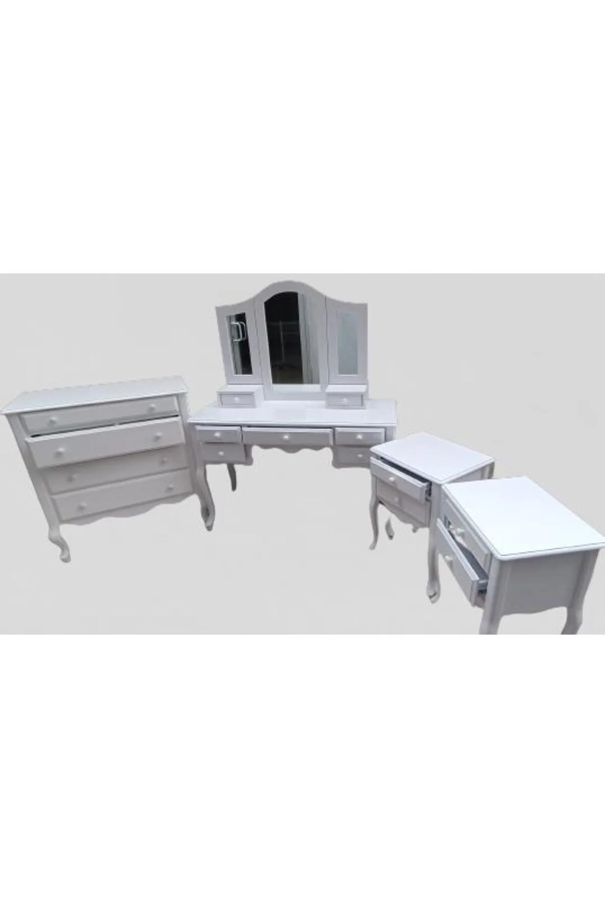Makyaj Masa 12550 7Çekme SET Kanat ayna Puf Modl Kayın Aslan Ayk Komod Beyaz Lake Makyaj Masa 12550 7Çekme SET Kanat ayna Puf Modl Kayın Aslan Ayk Komod Beyaz Lake - Görsel 3