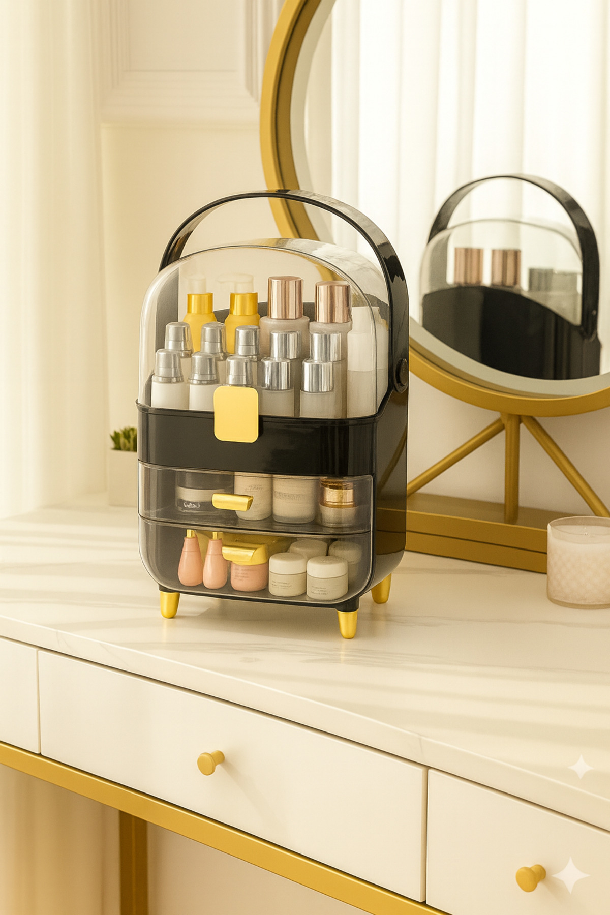 Pazar Kapısı Makyaj Organizer Şeffaf Kapaklı Büyük Boy Lüks Kozmetik Düzenleyi