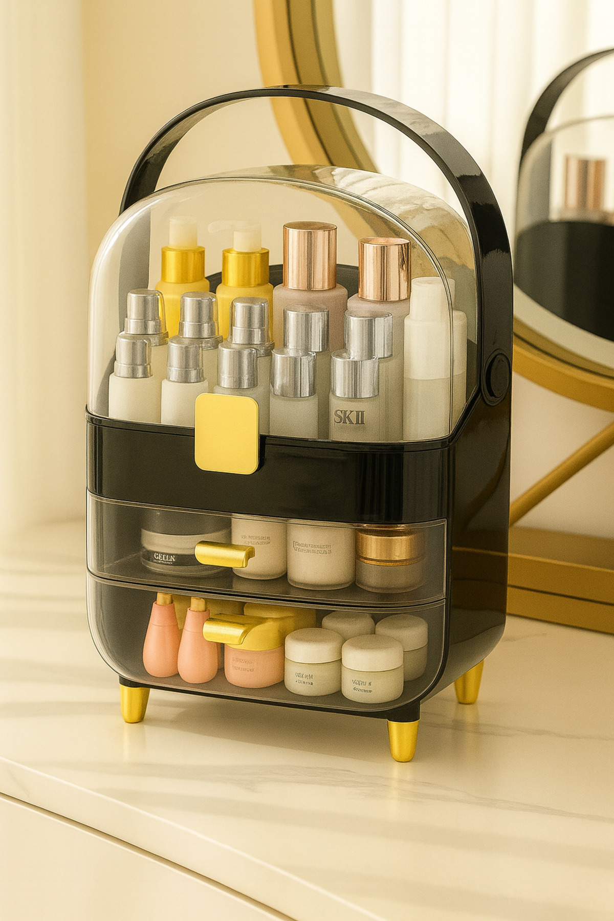 Pazar Kapısı Makyaj Organizer Şeffaf Kapaklı Büyük Boy Lüks Kozmetik Düzenleyi