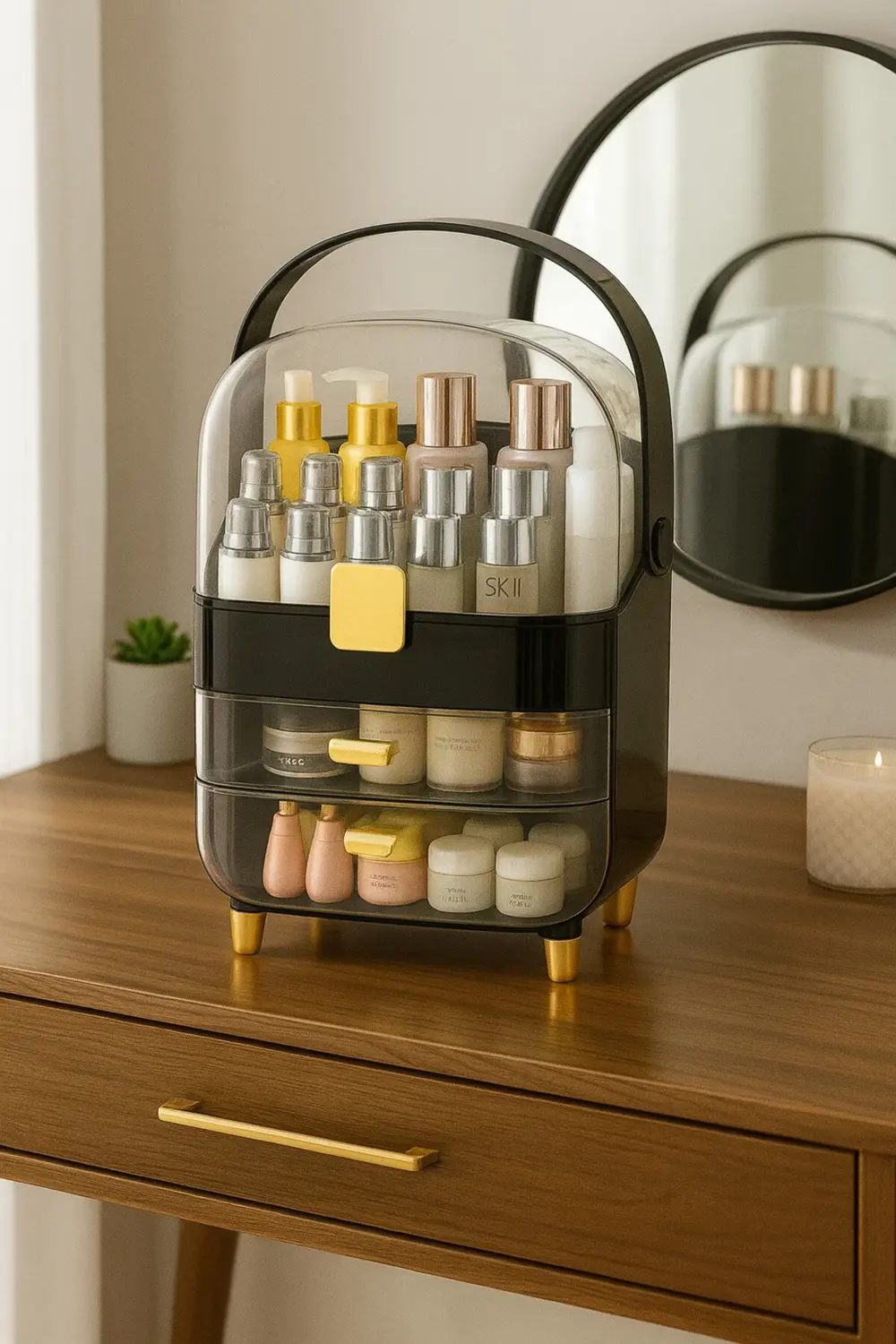 Makyaj Organizer Şeffaf Kapaklı Büyük Boy Lüks Kozmetik Düzenleyi