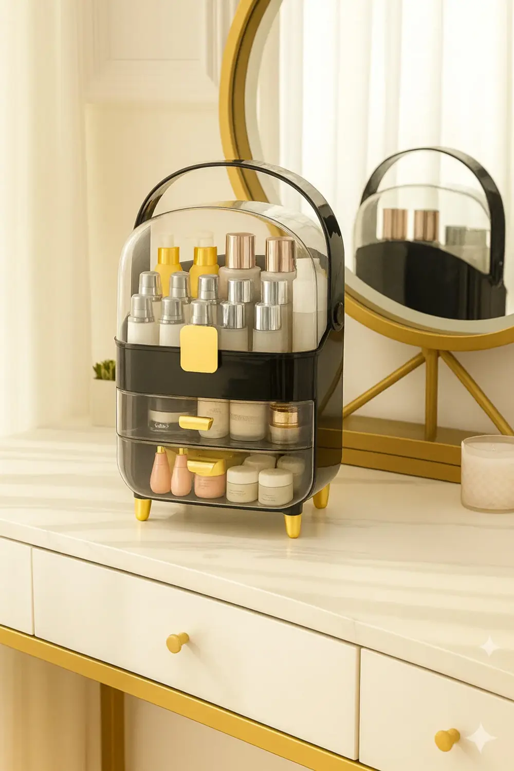 Makyaj Organizer Şeffaf Kapaklı Büyük Boy Lüks Kozmetik Düzenleyi
