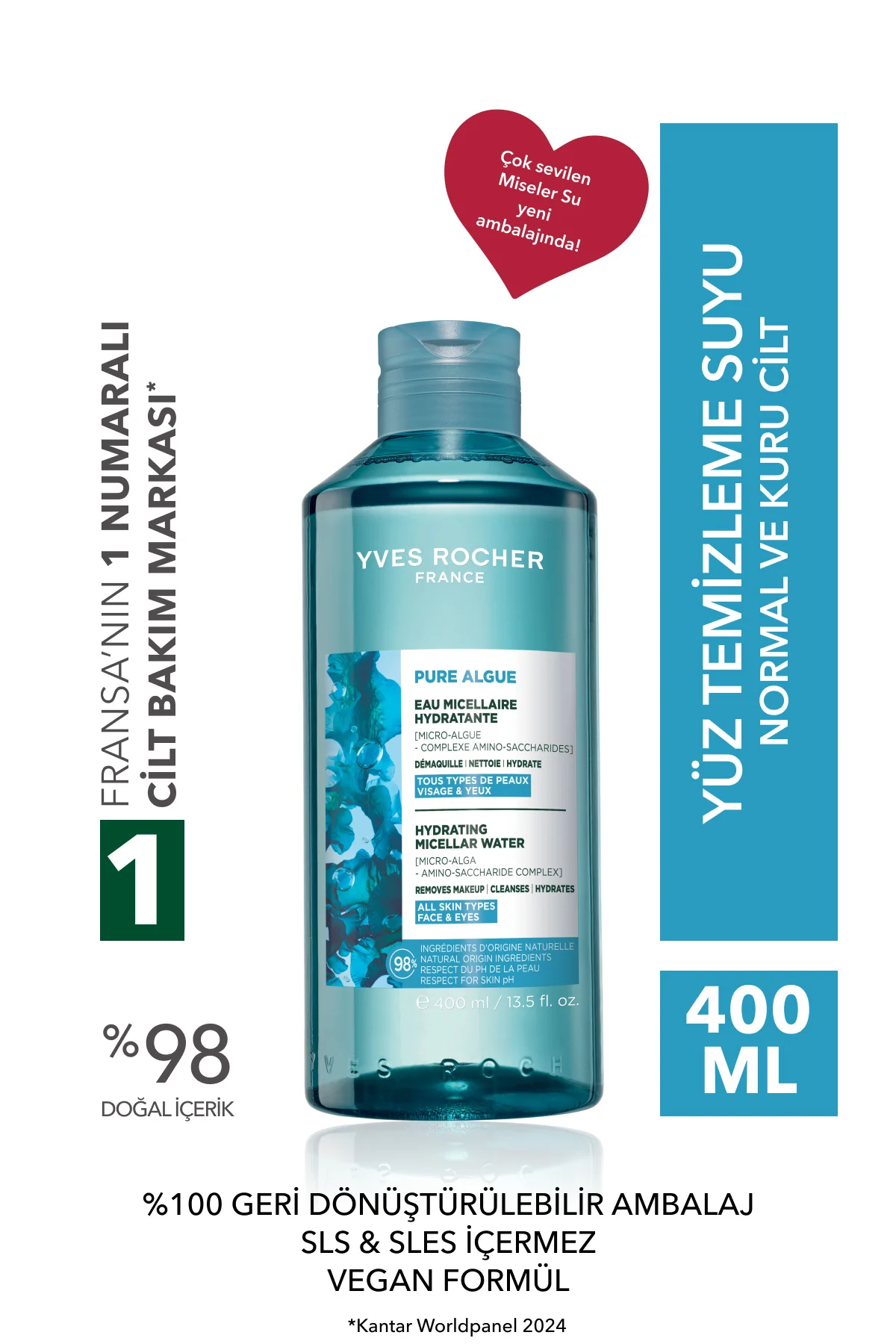 Makyaj Temizleme Micellar Suyu-Normal ve Kuru Cilt -Pure Algue Ne